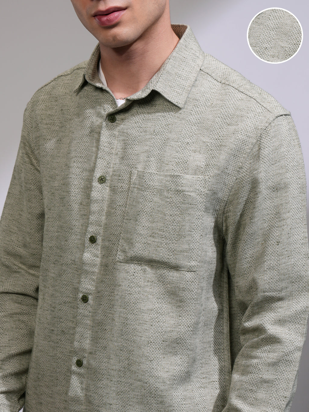 Highlander Men Olive Self Design Relaxed Fit Casual Shirt - Olive - Image 5