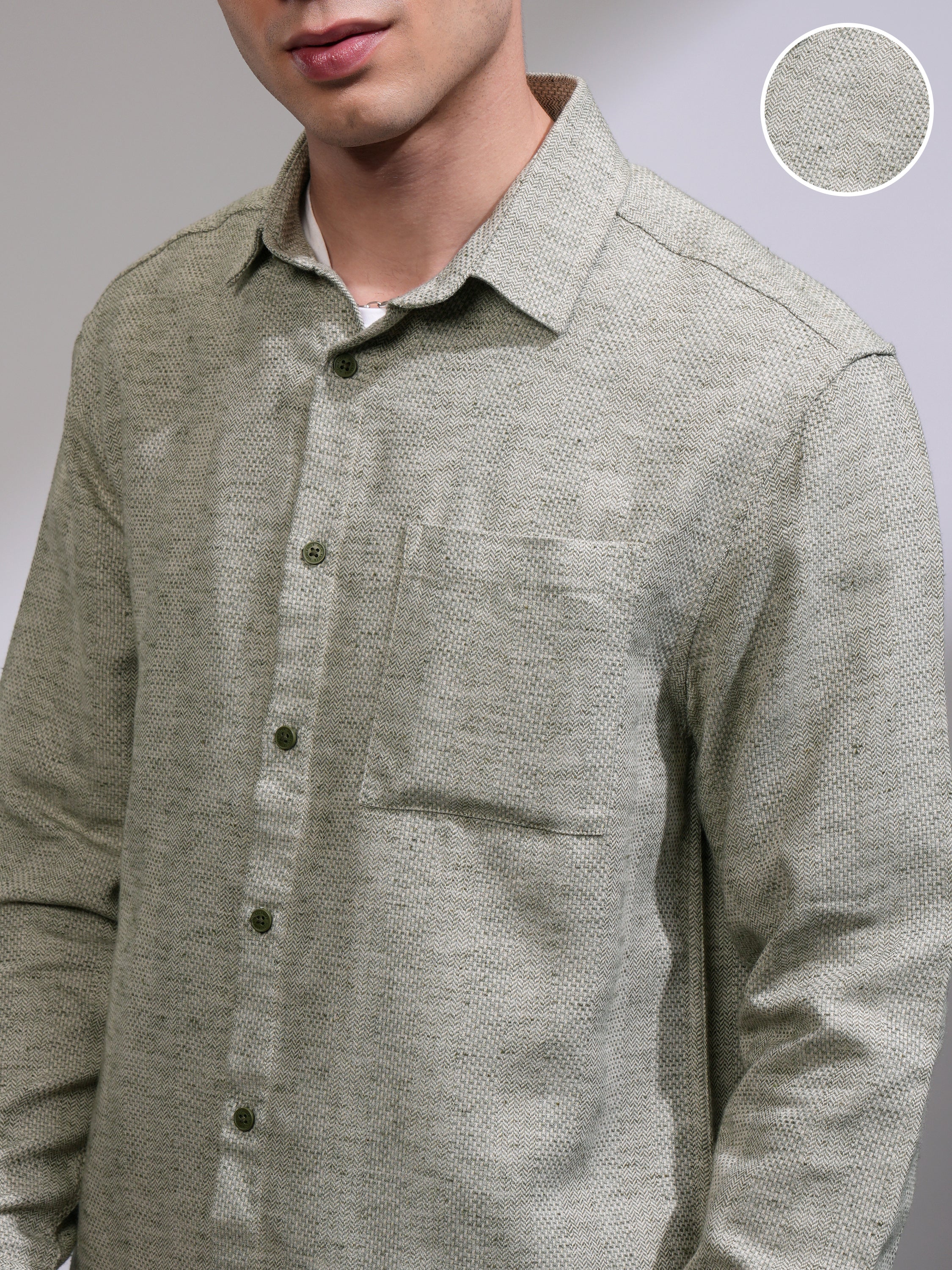 Highlander Men Olive Self Design Relaxed Fit Casual Shirt - Olive - Image 5