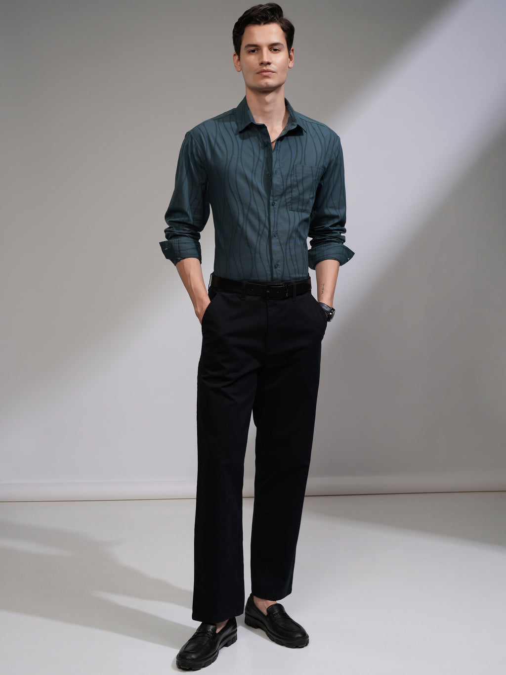 Highlander Men Teal Textured Relaxed Fit Casual Shirt - Teal - Image 2