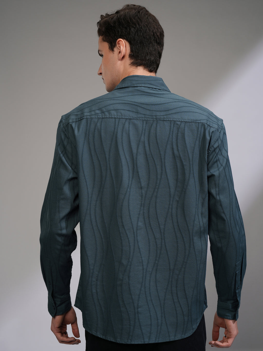 Highlander Men Teal Textured Relaxed Fit Casual Shirt - Teal - Image 3