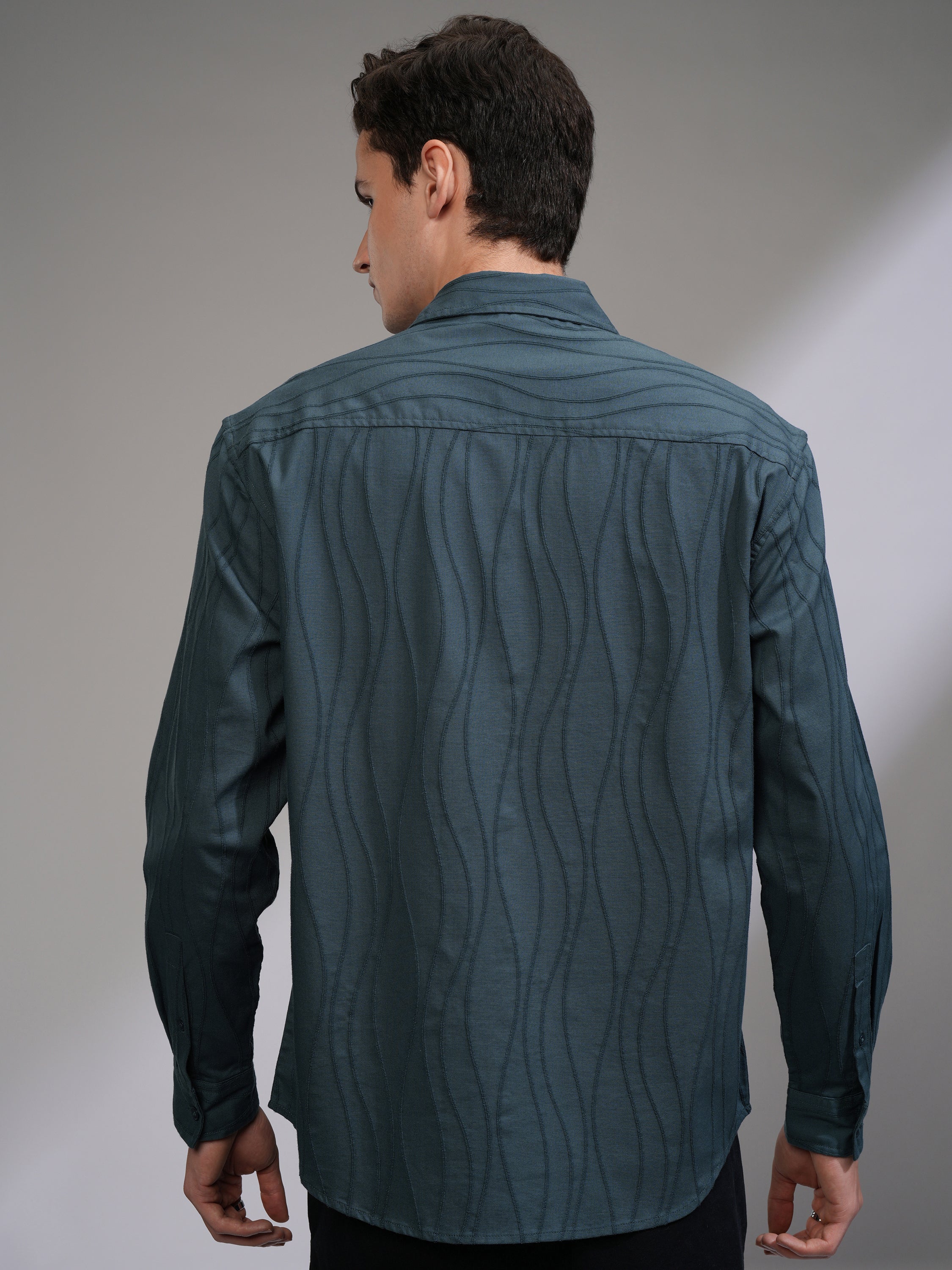 Highlander Men Teal Textured Relaxed Fit Casual Shirt - Teal - Image 3