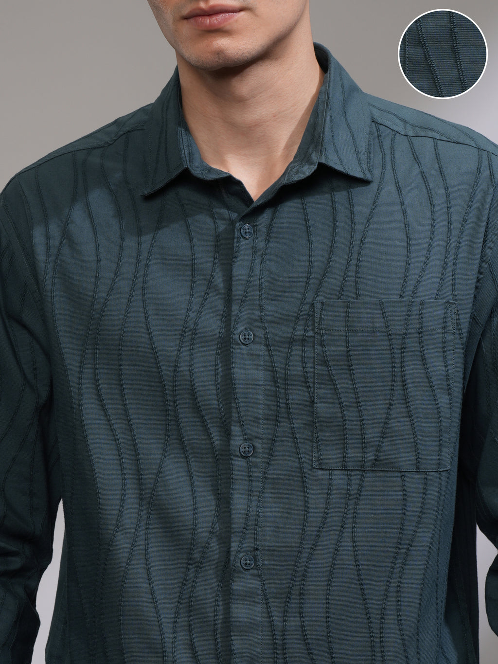 Highlander Men Teal Textured Relaxed Fit Casual Shirt - Teal - Image 5