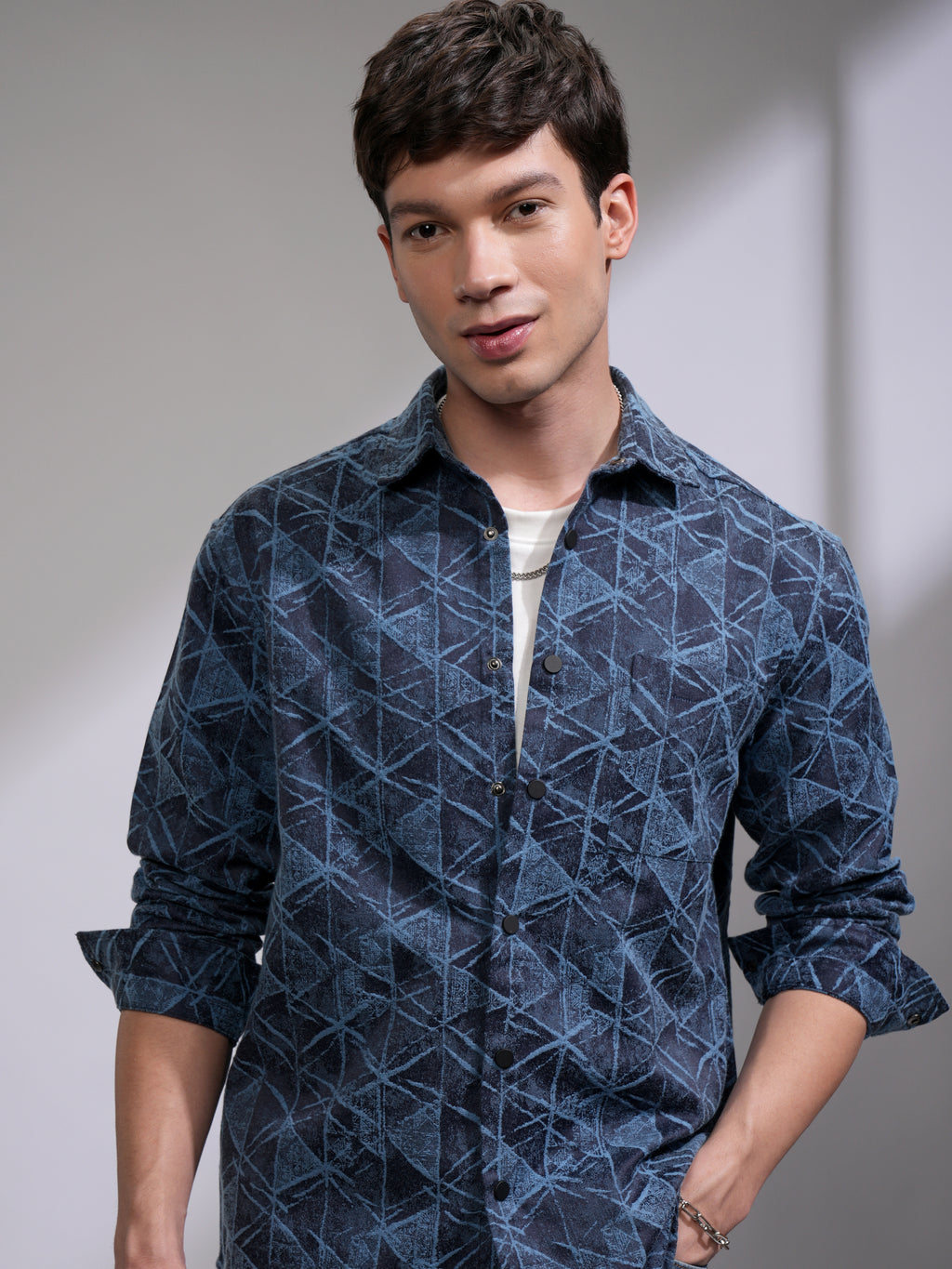 Highlander Men Blue Printed Relaxed Fit Casual Shirt - Blue - Image 1