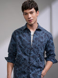 Highlander Men Blue Printed Relaxed Fit Casual Shirt - Blue - Image 1