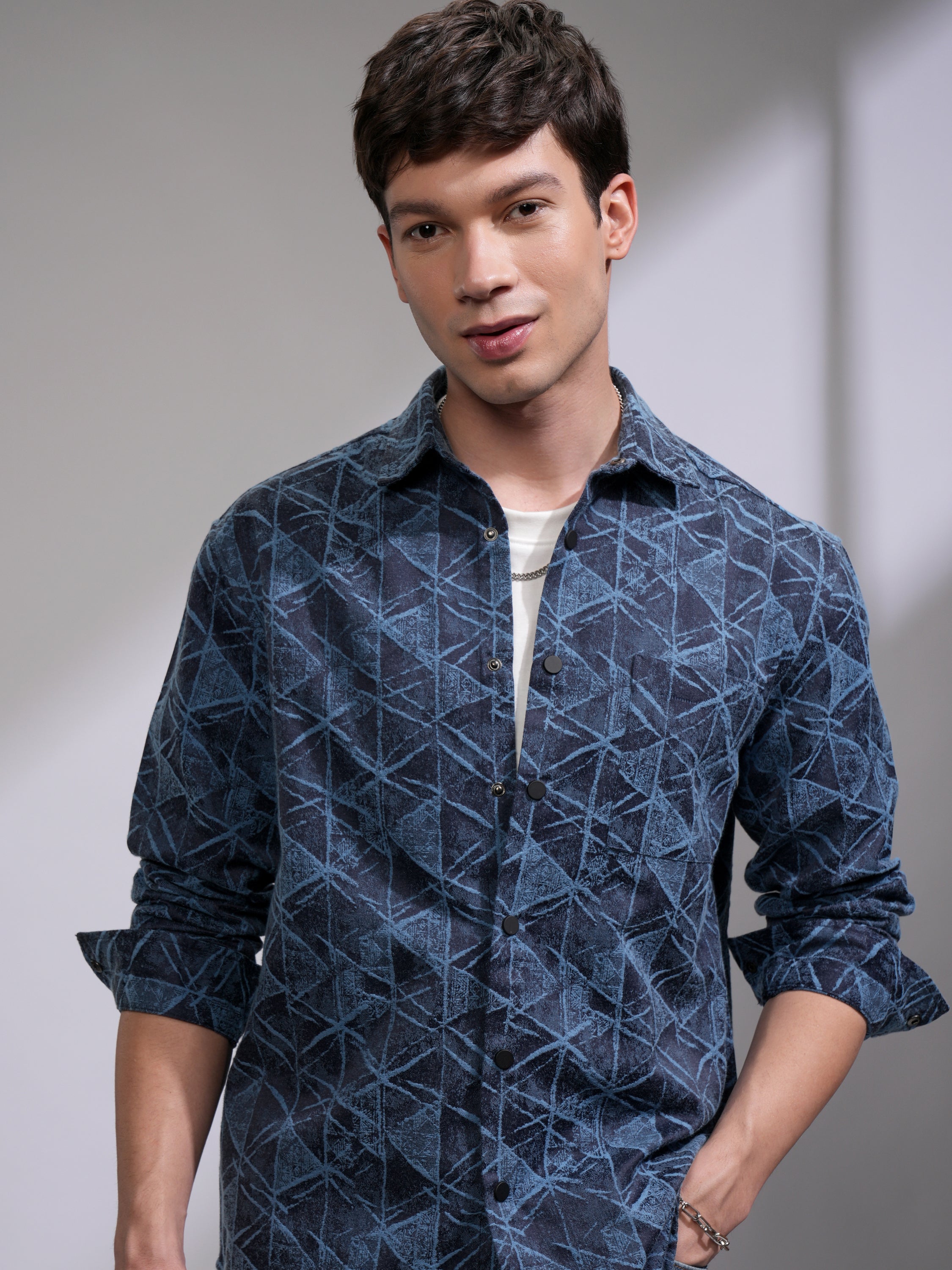 Highlander Men Blue Printed Relaxed Fit Casual Shirt - Blue - Image 1