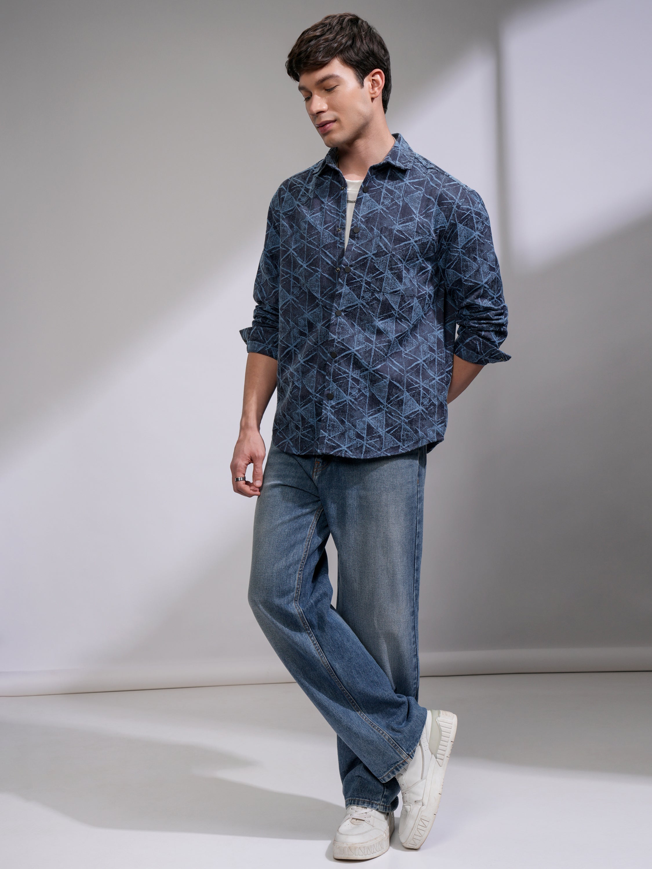 Highlander Men Blue Printed Relaxed Fit Casual Shirt - Blue - Image 2
