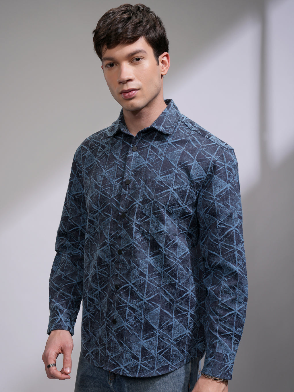 Highlander Men Blue Printed Relaxed Fit Casual Shirt - Blue - Image 4