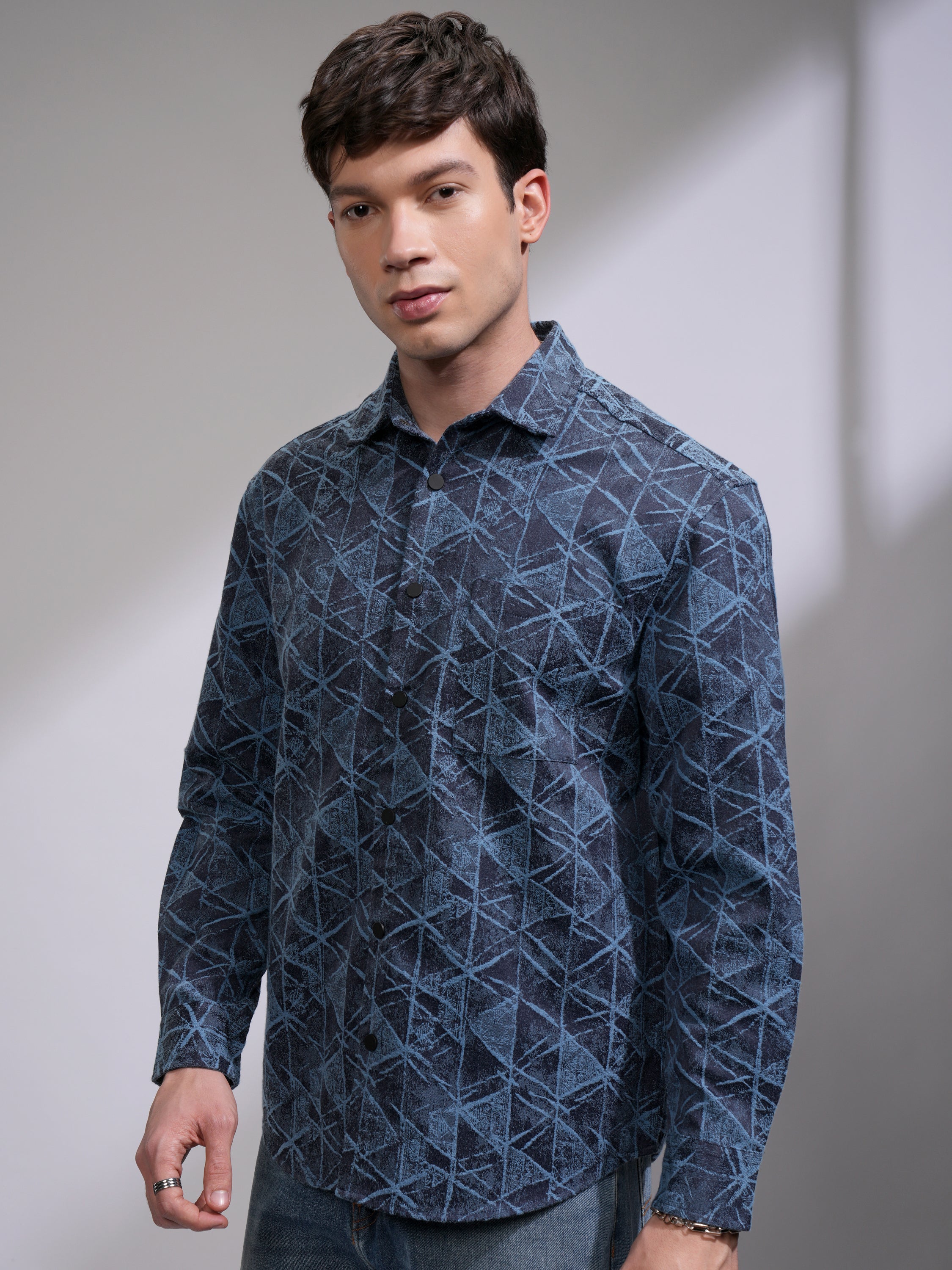 Highlander Men Blue Printed Relaxed Fit Casual Shirt - Blue - Image 4