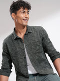 Highlander Men Black Self Design Slim Fit Casual Shirt - Black - Image 1