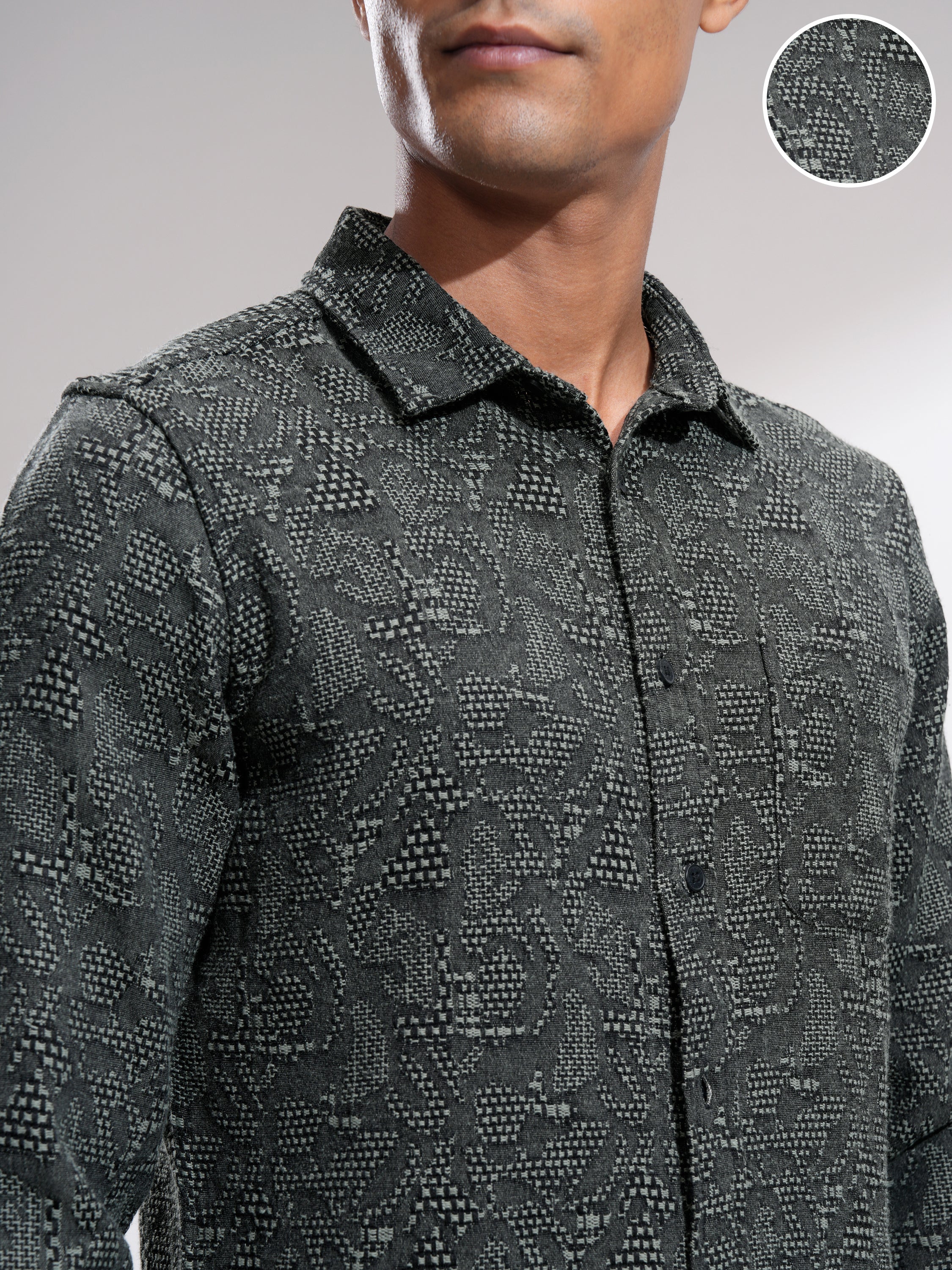 Highlander Men Black Self Design Slim Fit Casual Shirt - Black - Image 5
