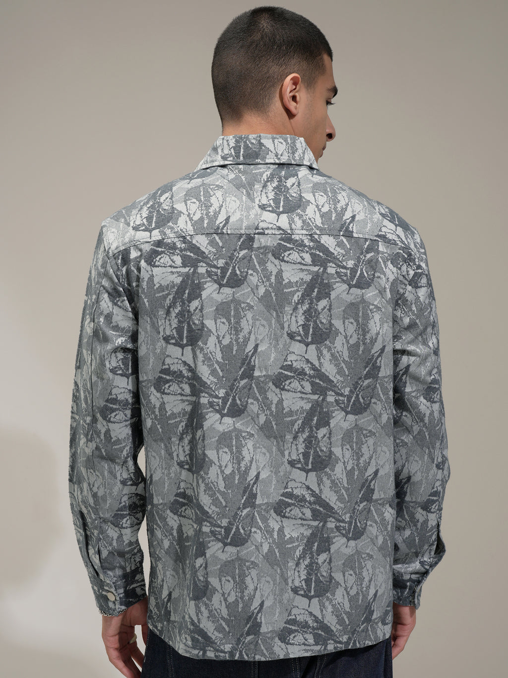 Highlander Men Grey Self Design Slim Fit Casual Shirt - Grey - Image 3