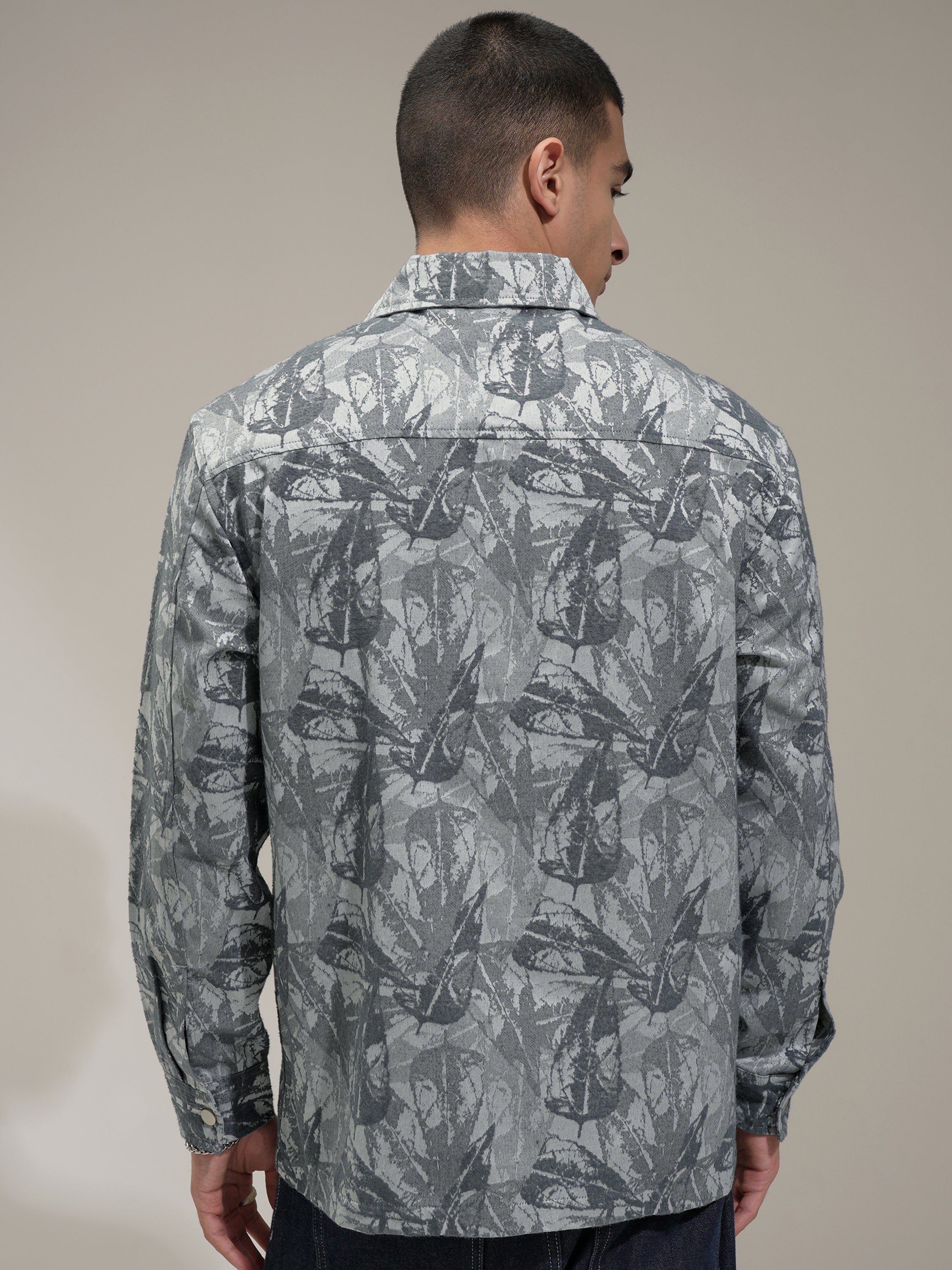 Highlander Men Grey Self Design Slim Fit Casual Shirt - Grey - Image 3