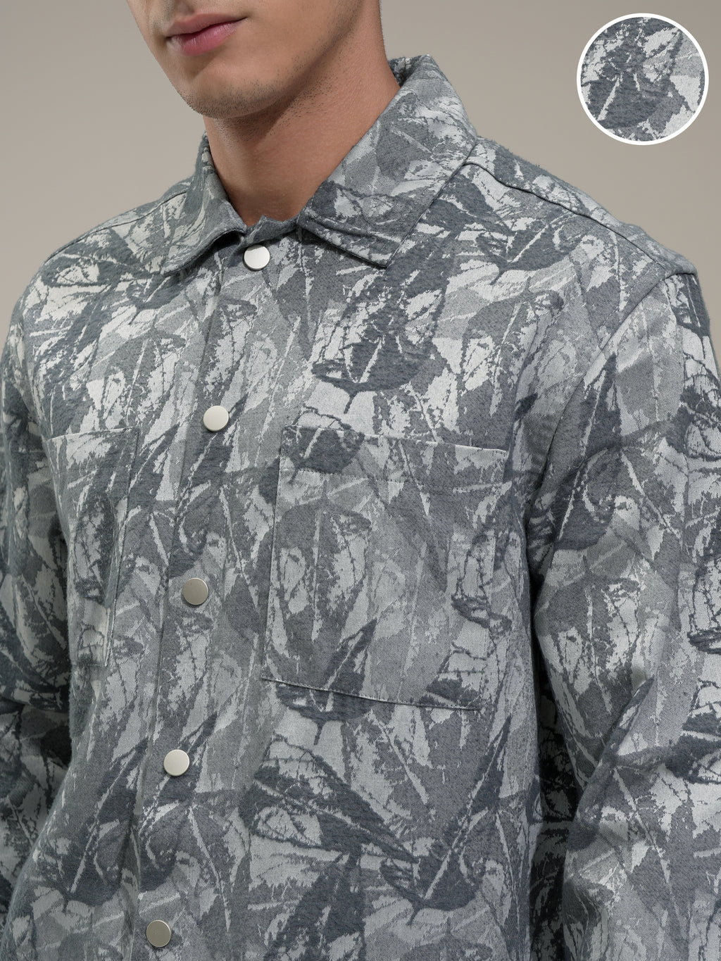 Highlander Men Grey Self Design Slim Fit Casual Shirt - Grey - Image 5