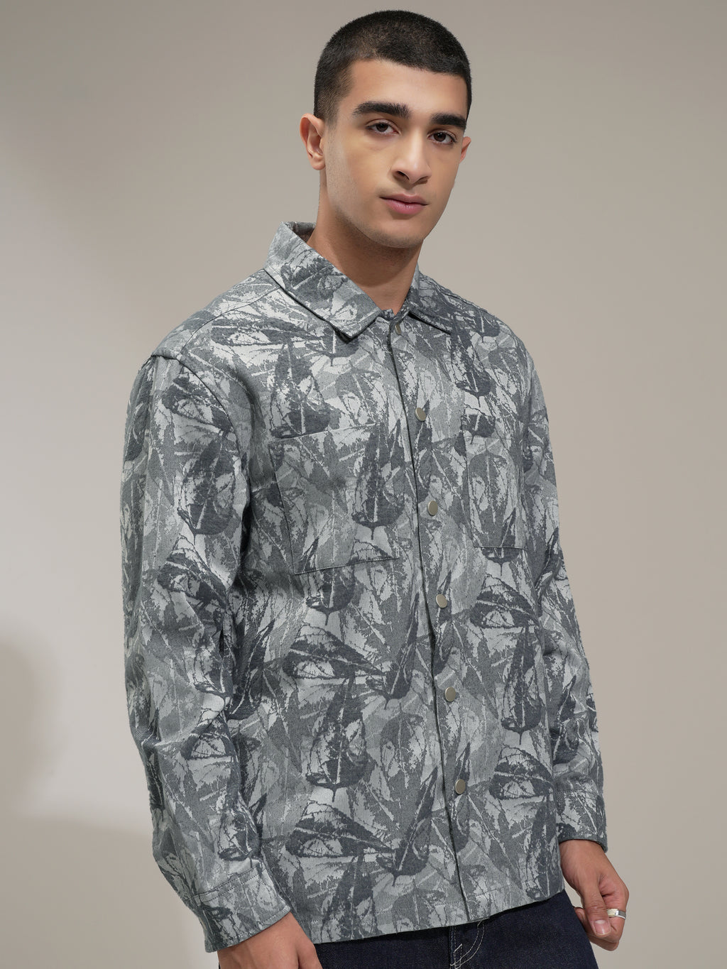Highlander Men Grey Self Design Slim Fit Casual Shirt - Grey - Image 6