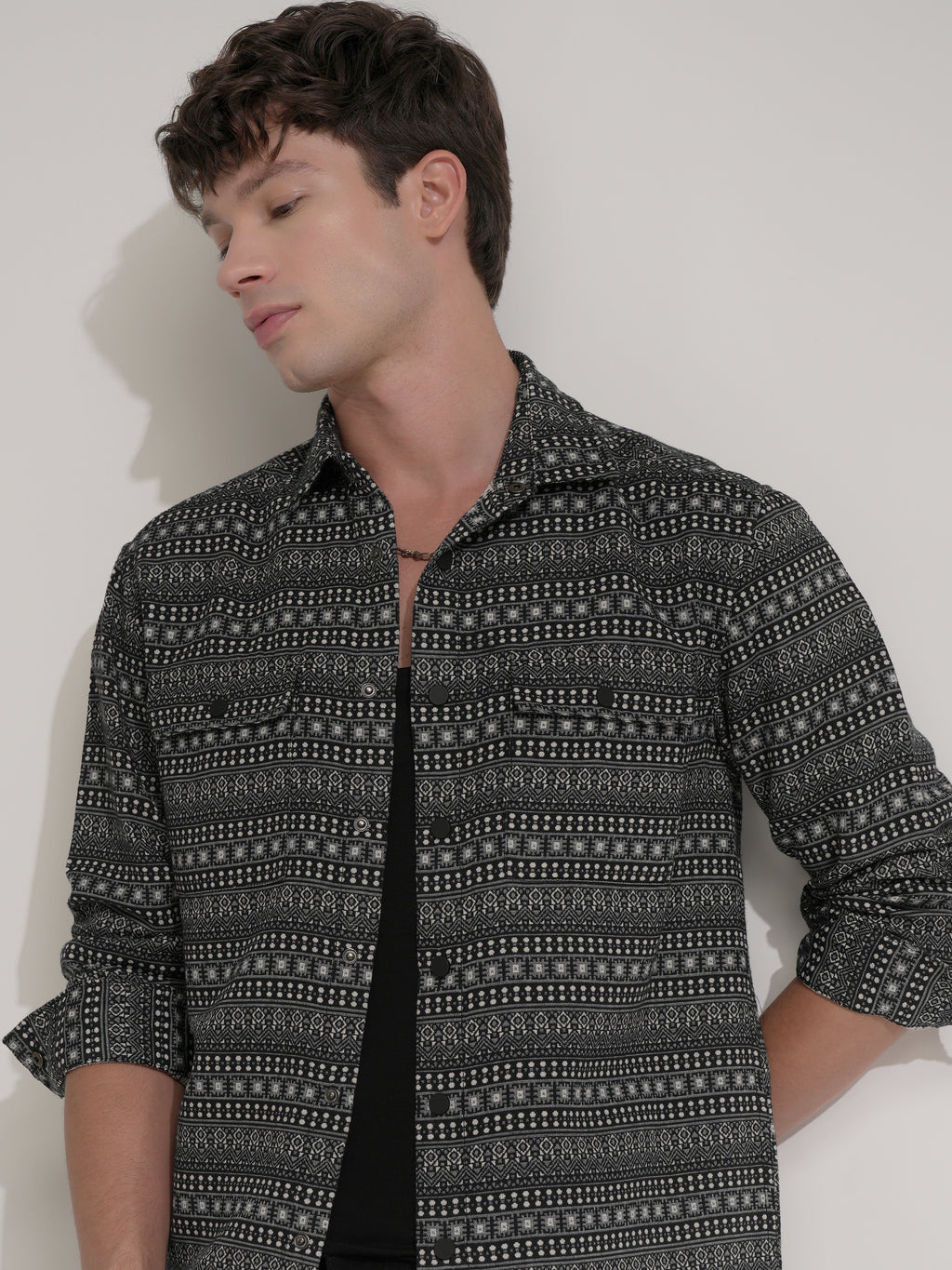 Highlander Men Black Printed Relaxed Fit Casual Shirt - Black - Image 1