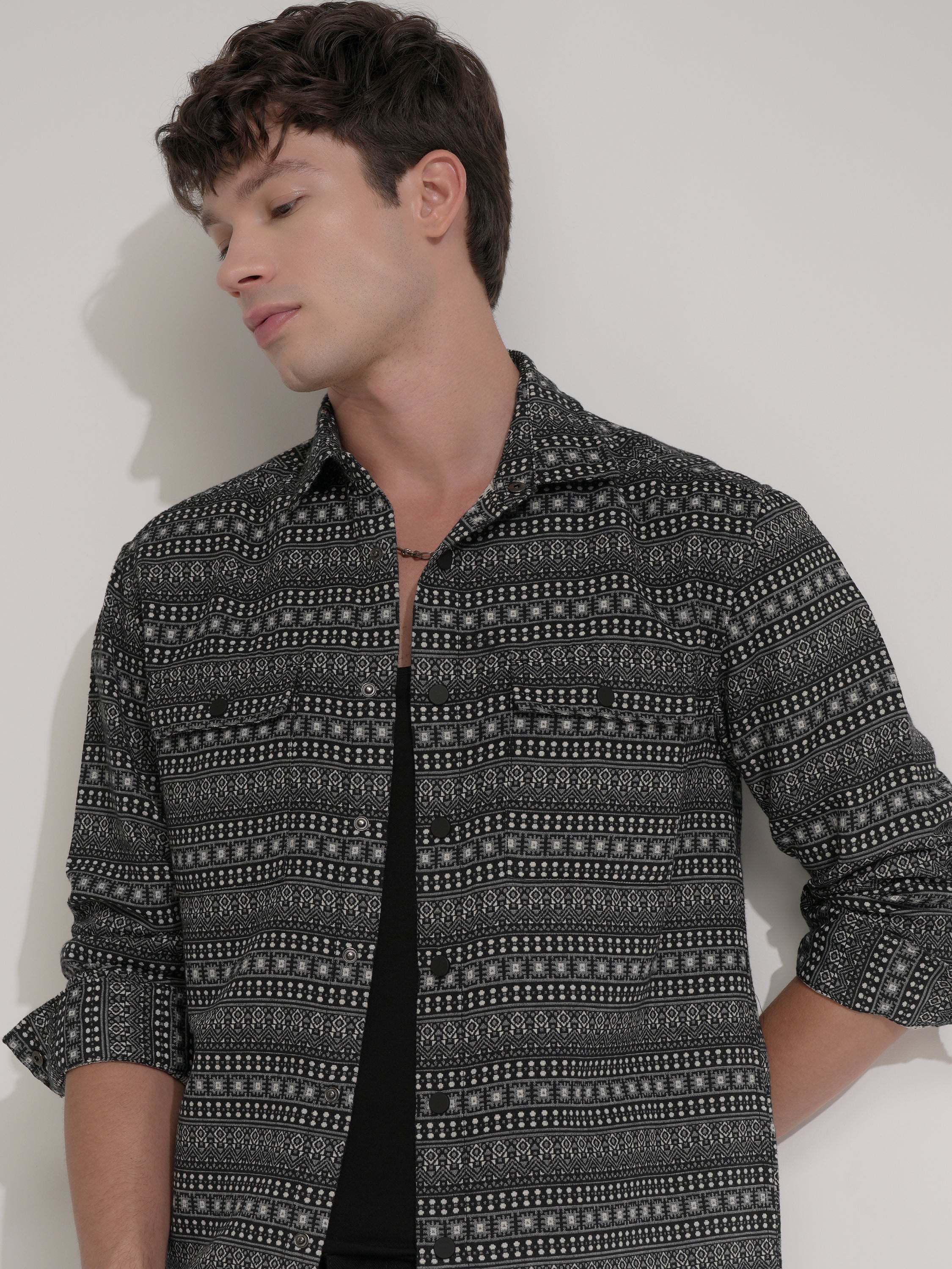 Highlander Men Black Printed Relaxed Fit Casual Shirt - Black - Image 1
