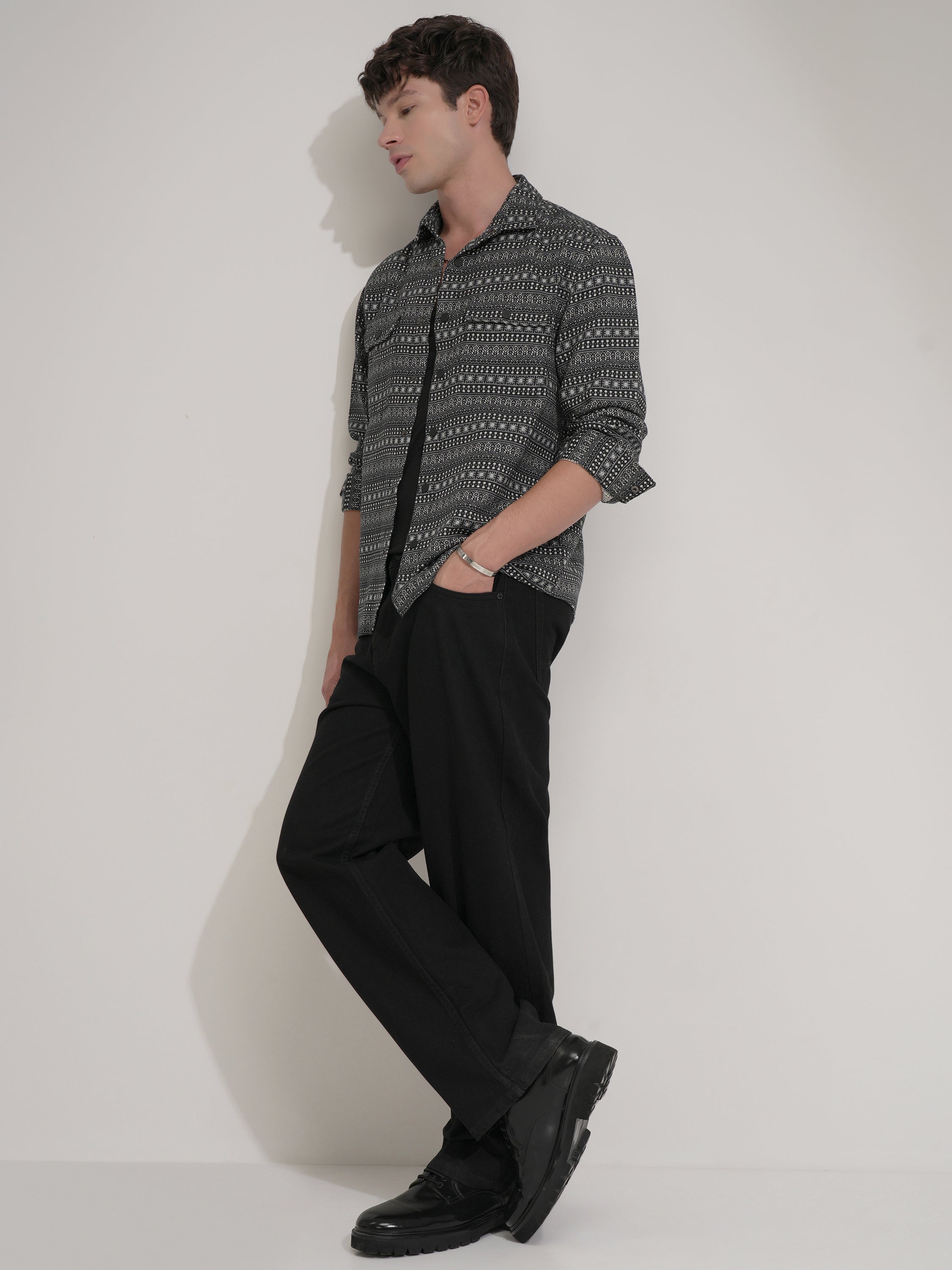 Highlander Men Black Printed Relaxed Fit Casual Shirt - Black - Image 2