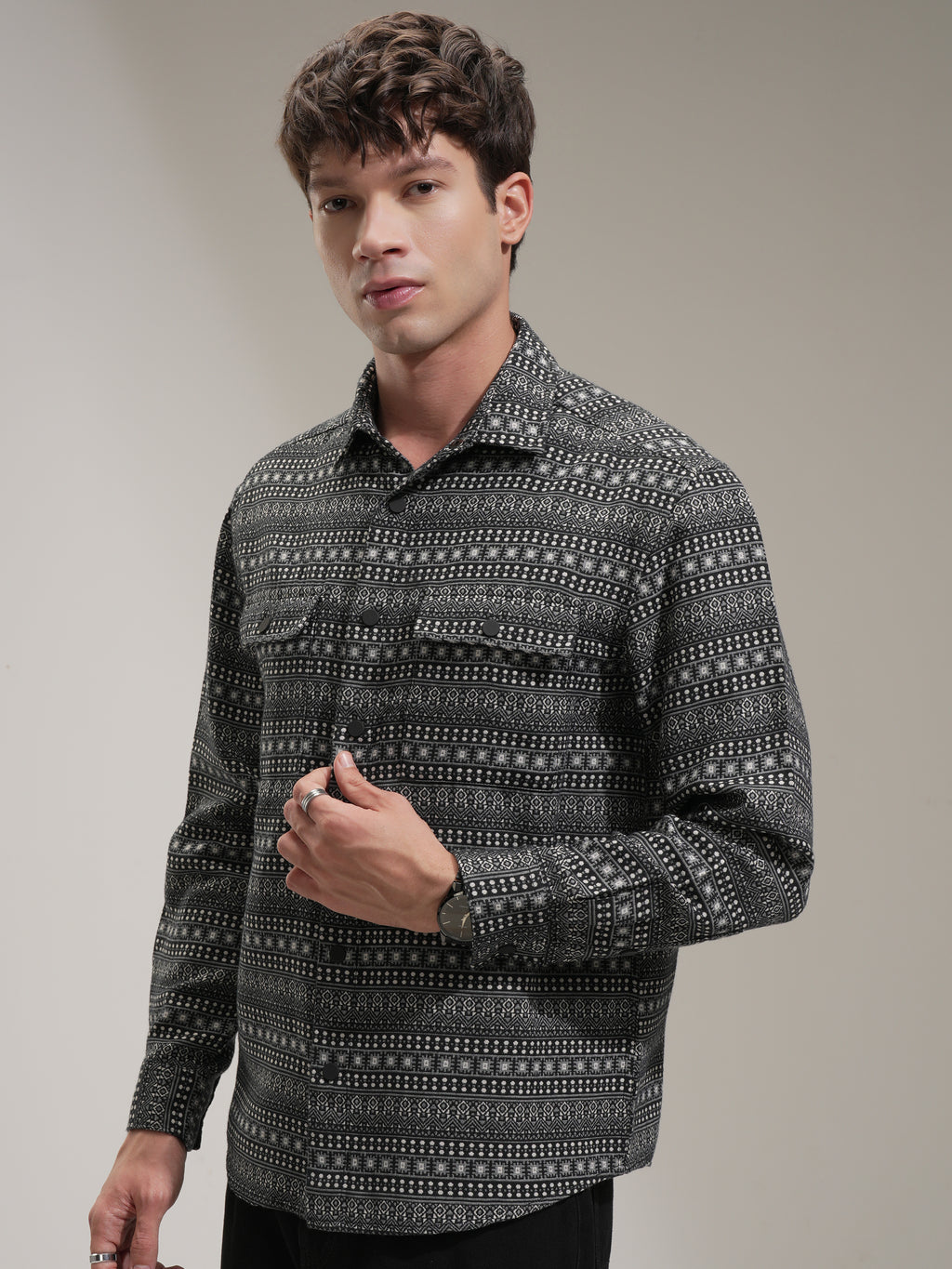 Highlander Men Black Printed Relaxed Fit Casual Shirt - Black - Image 4