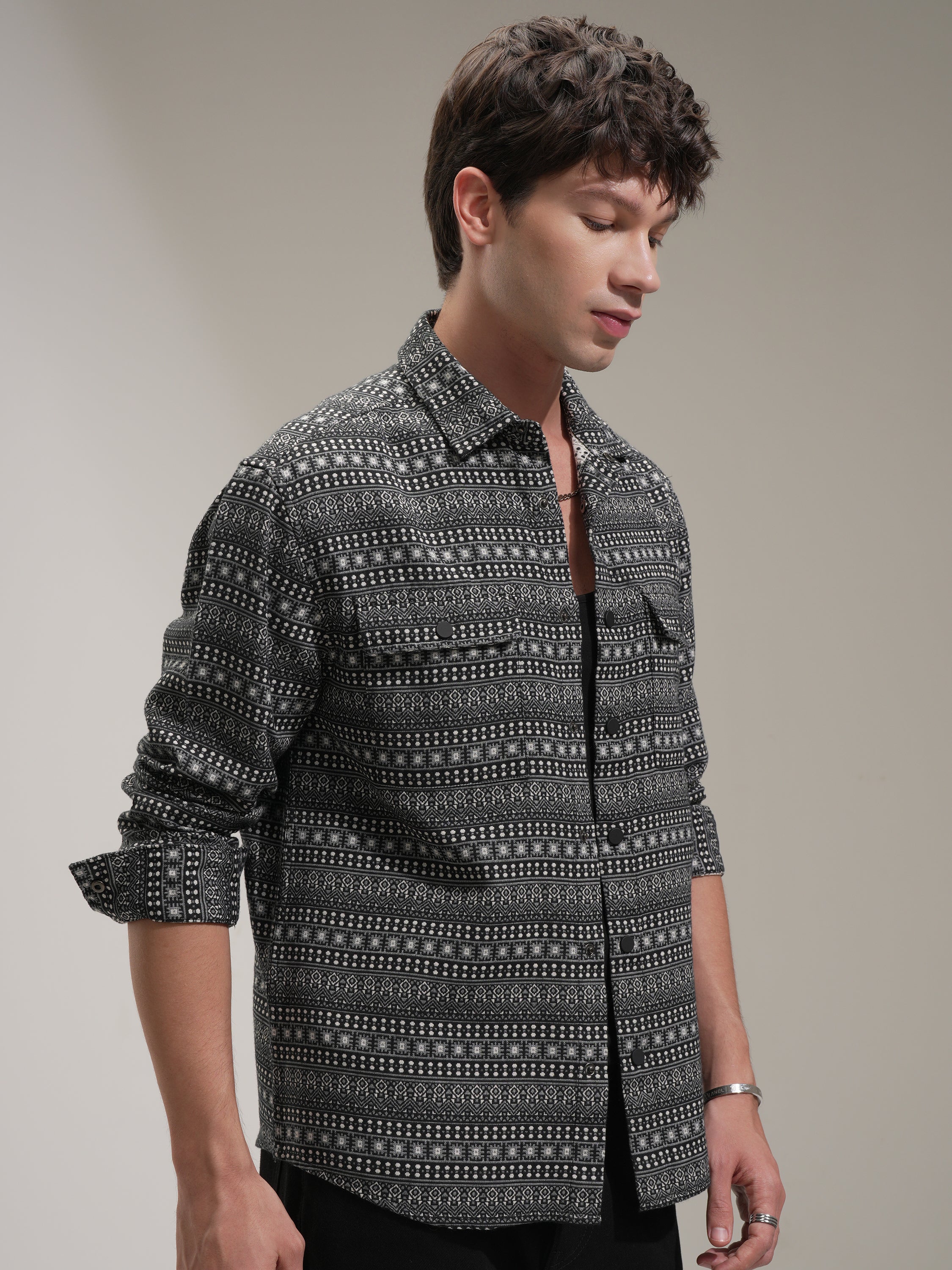 Highlander Men Black Printed Relaxed Fit Casual Shirt - Black - Image 6