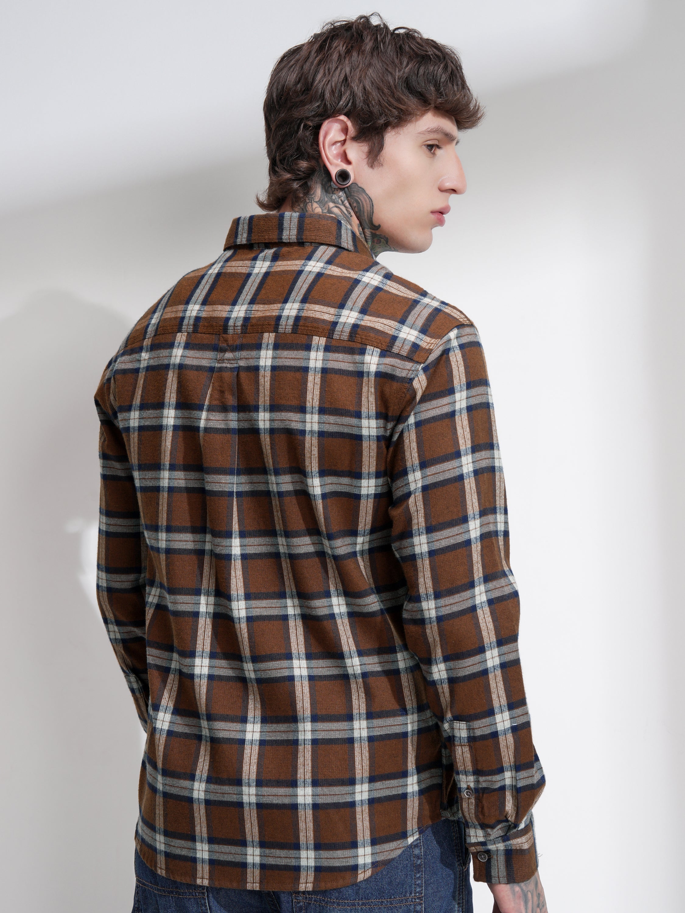 Highlander Men Brown Checked Relaxed Fit Casual Shirt - Brown - Image 3
