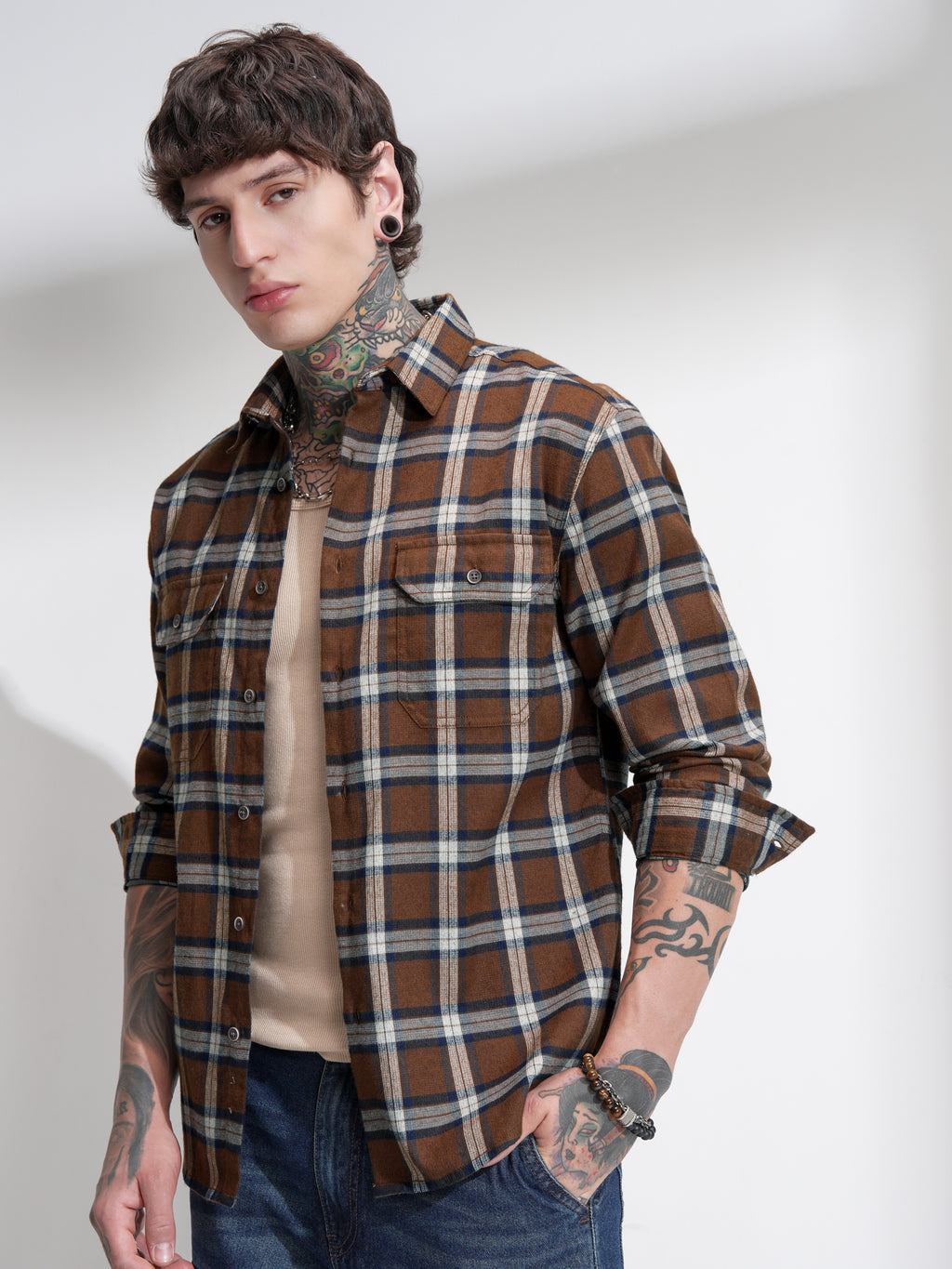 Highlander Men Brown Checked Relaxed Fit Casual Shirt - Brown - Image 4