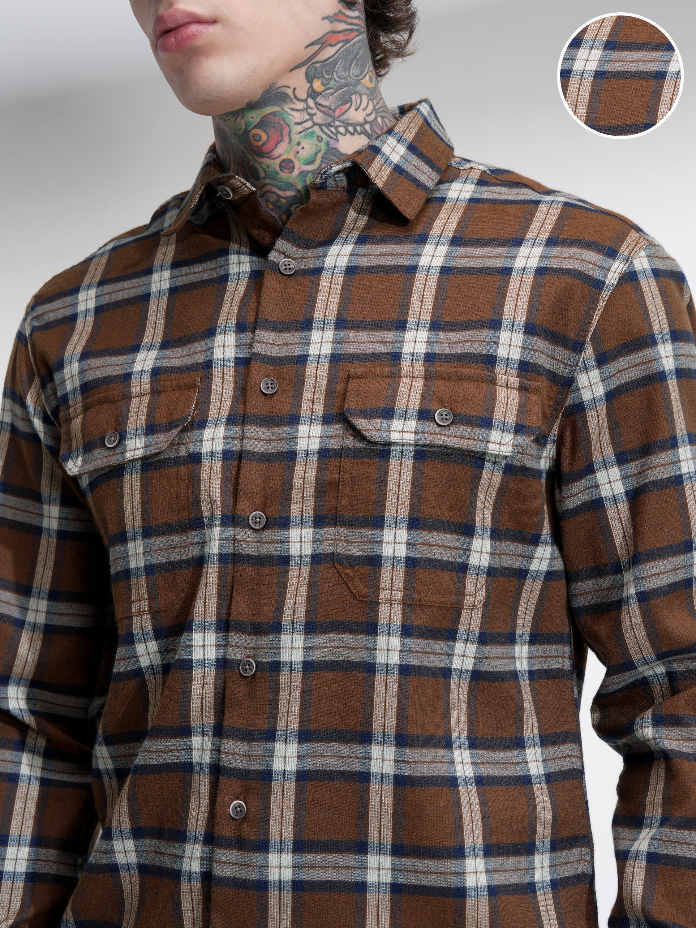 Highlander Men Brown Checked Relaxed Fit Casual Shirt - Brown - Image 5