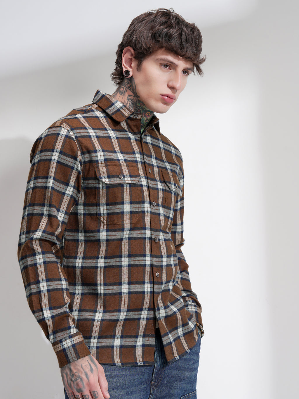 Highlander Men Brown Checked Relaxed Fit Casual Shirt - Brown - Image 6