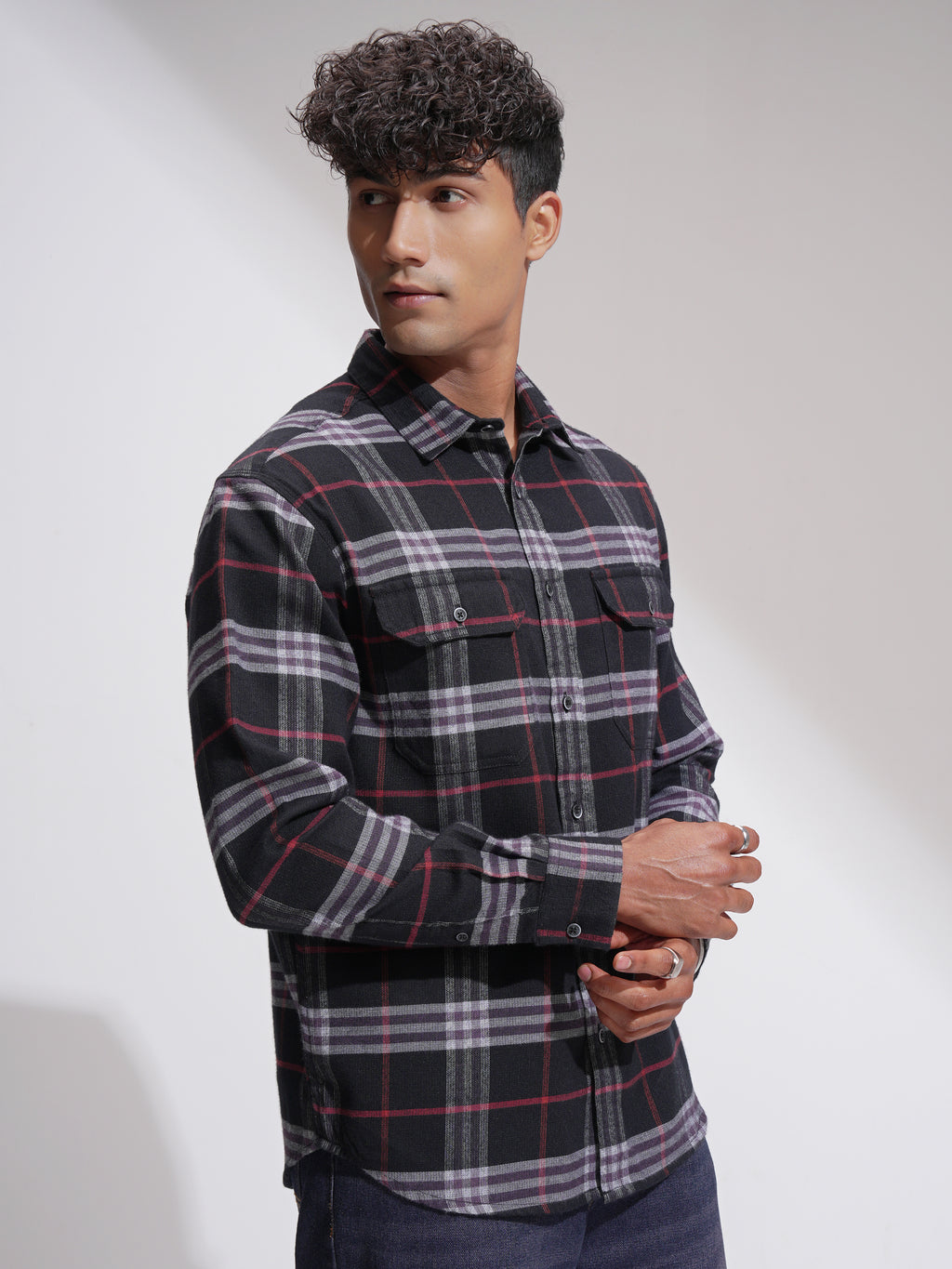 Highlander Men Black Checked Relaxed Fit Casual Shirt - Black - Image 6
