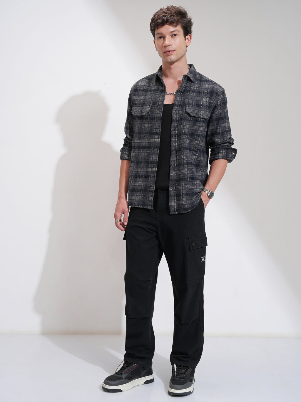 Highlander Men Grey Checked Relaxed Fit Casual Shirt - Grey - Image 2