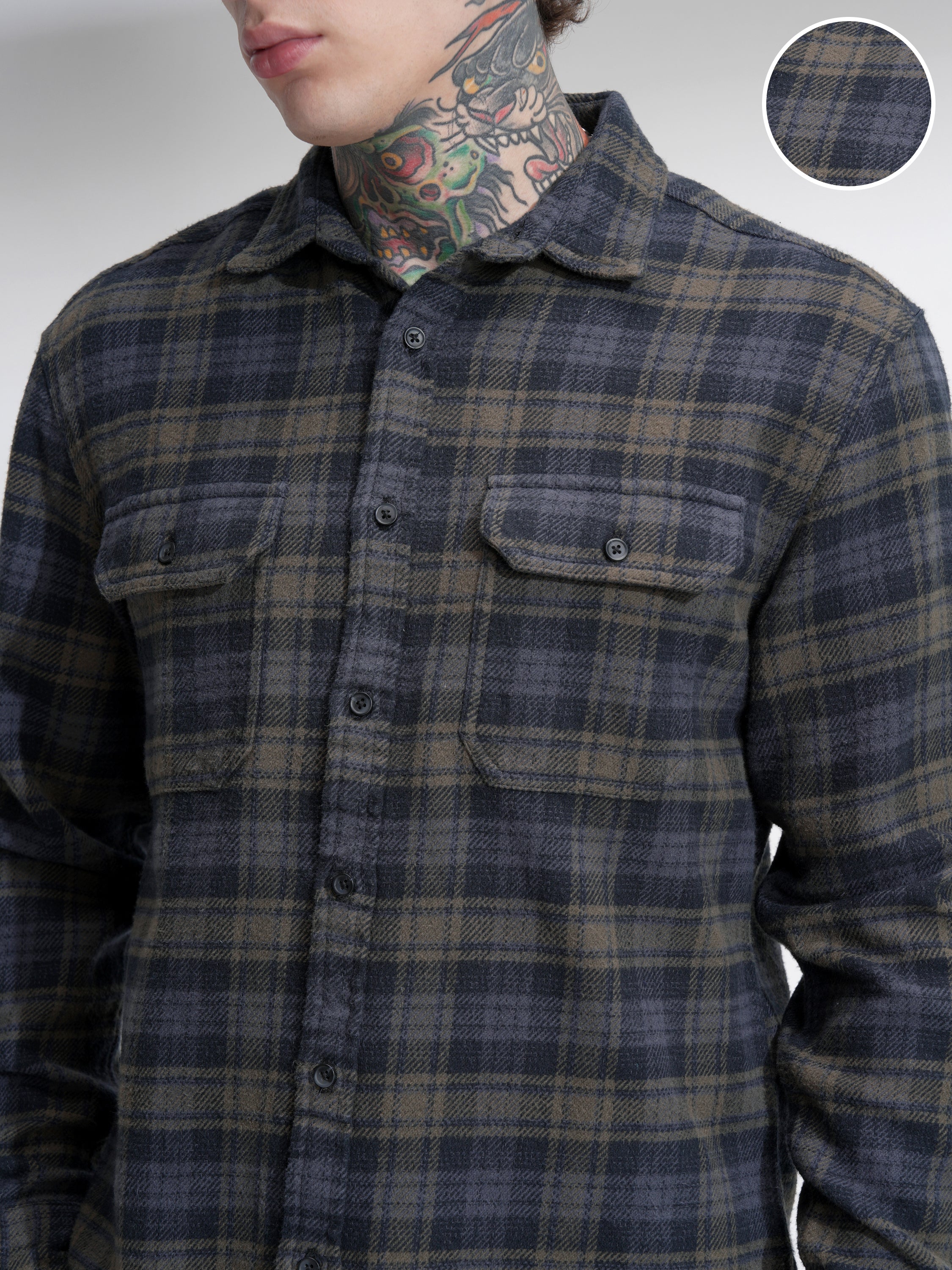 Highlander Men Navy Blue Checked Relaxed Fit Casual Shirt - Navy Blue - Image 5