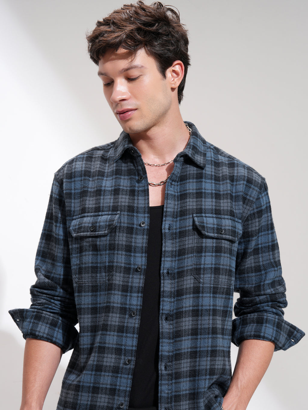 Highlander Men Blue Checked Relaxed Fit Casual Shirt - Blue - Image 1