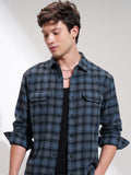 Highlander Men Blue Checked Relaxed Fit Casual Shirt - Blue - Image 1