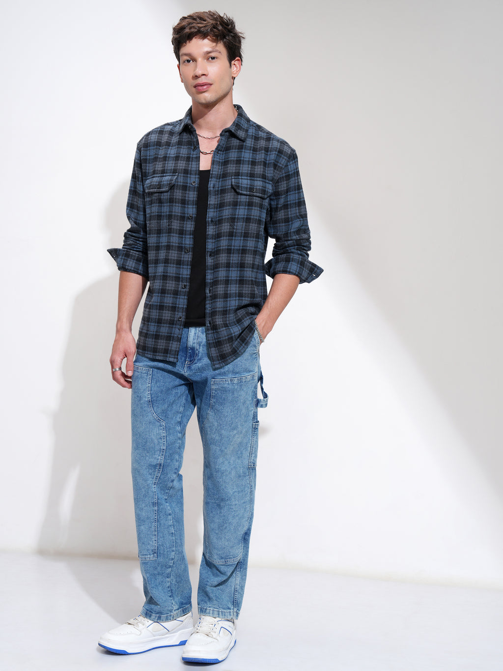 Highlander Men Blue Checked Relaxed Fit Casual Shirt - Blue - Image 2
