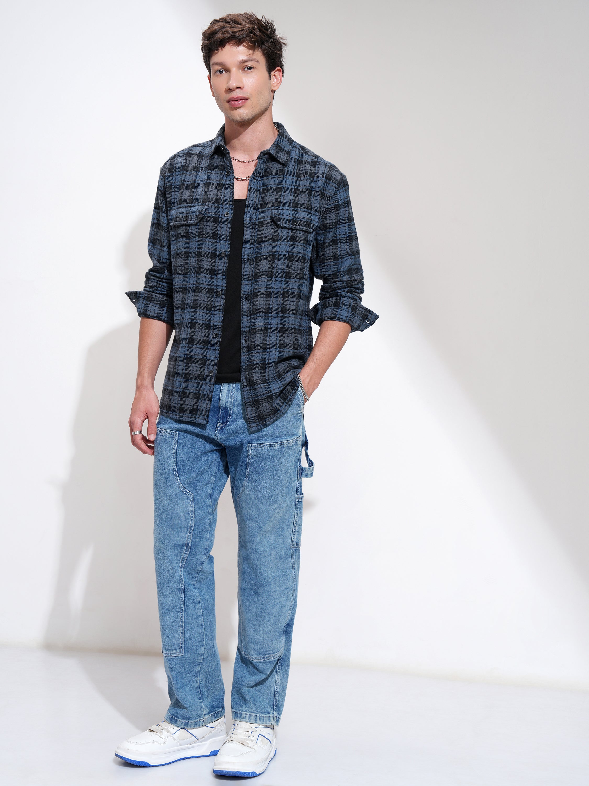 Highlander Men Blue Checked Relaxed Fit Casual Shirt - Blue - Image 2