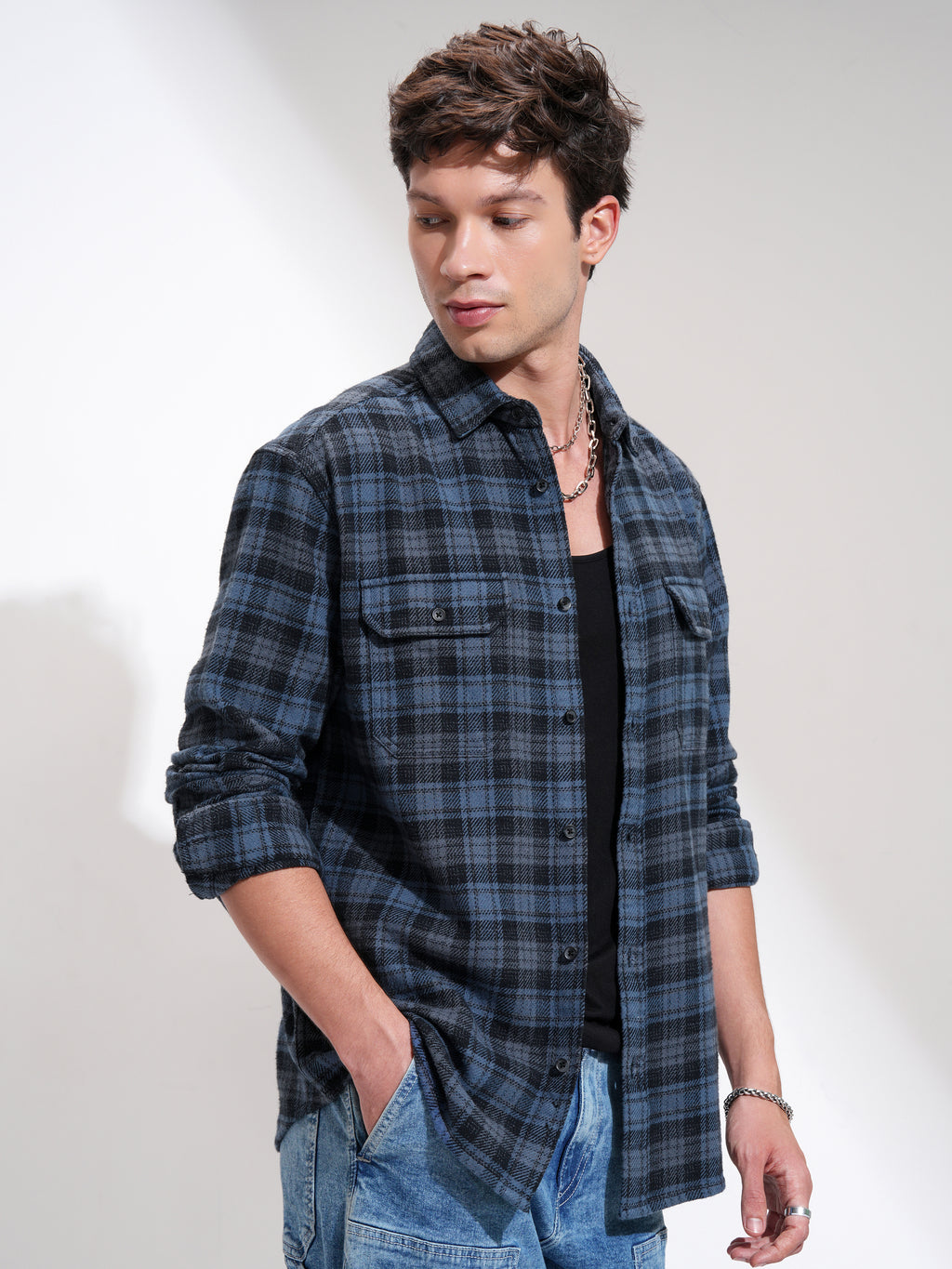 Highlander Men Blue Checked Relaxed Fit Casual Shirt - Blue - Image 6