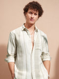 Highlander Men Cream Striped Relaxed Fit Casual Shirt - Cream - Image 1