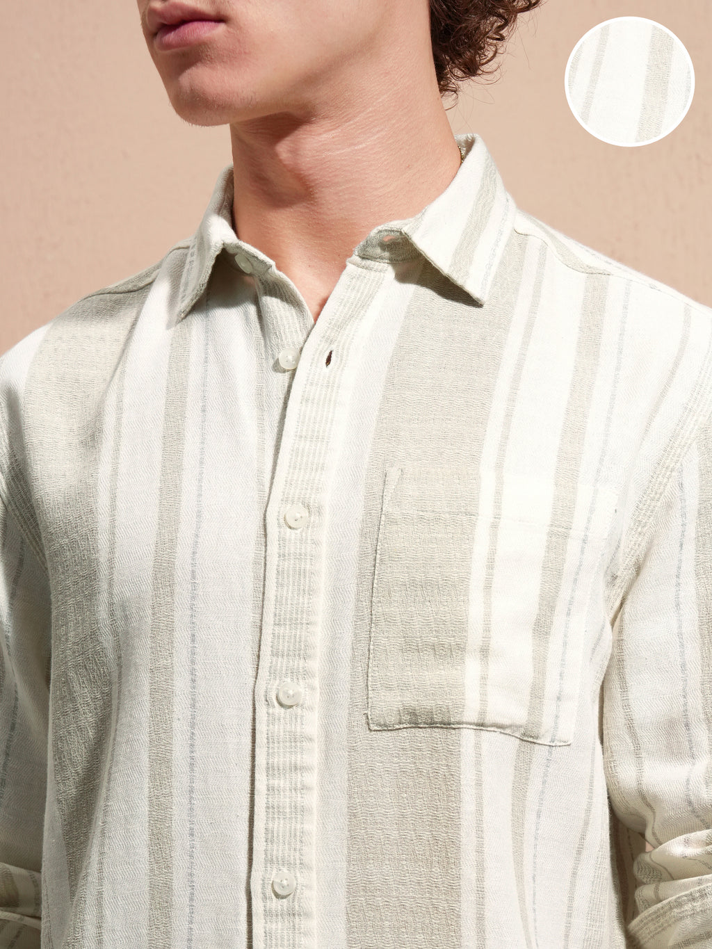 Highlander Men Cream Striped Relaxed Fit Casual Shirt - Cream - Image 5