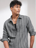 Highlander Men Grey Striped Relaxed Fit Casual Shirt - Grey - Image 1