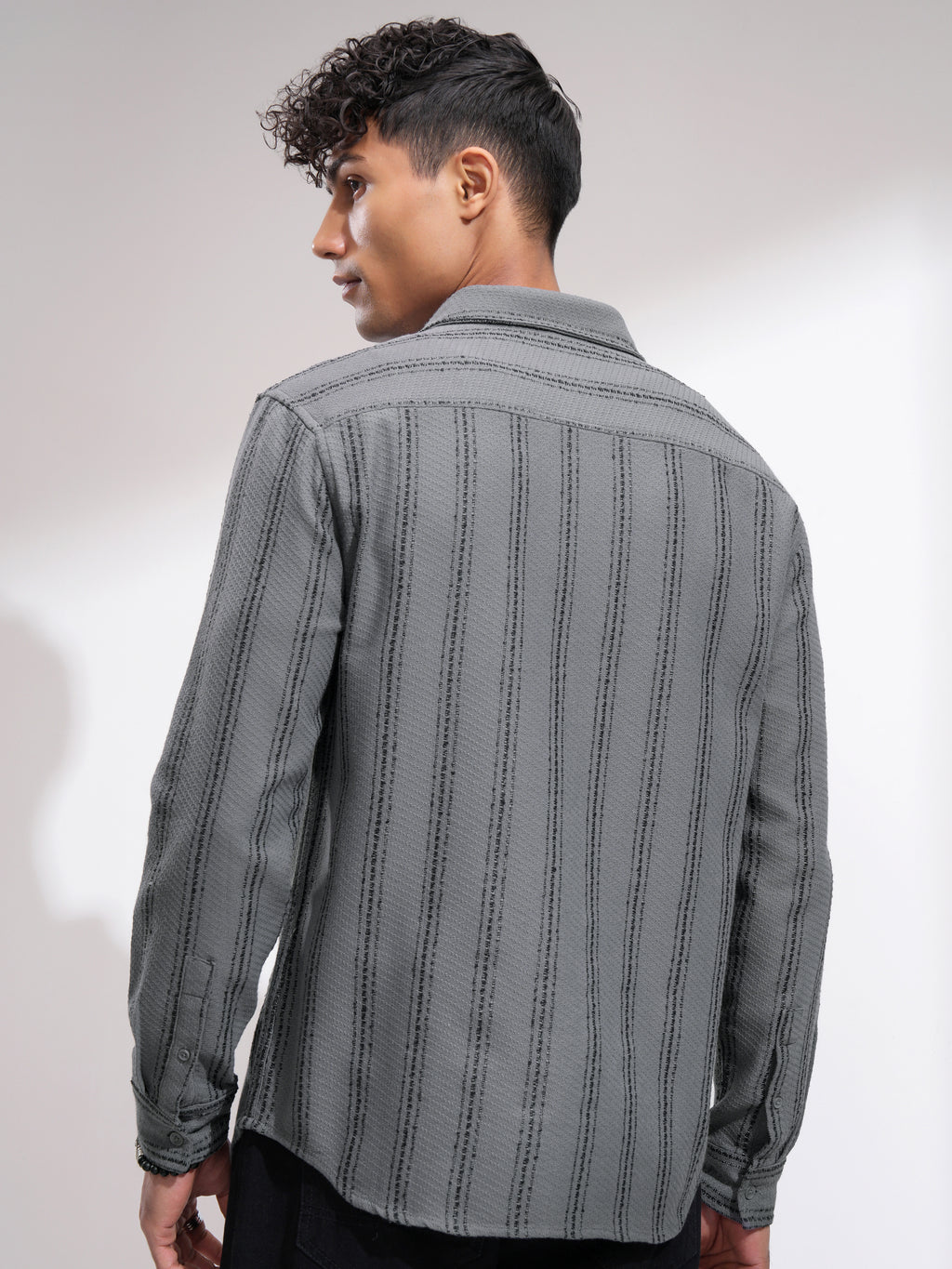 Highlander Men Grey Striped Relaxed Fit Casual Shirt - Grey - Image 3