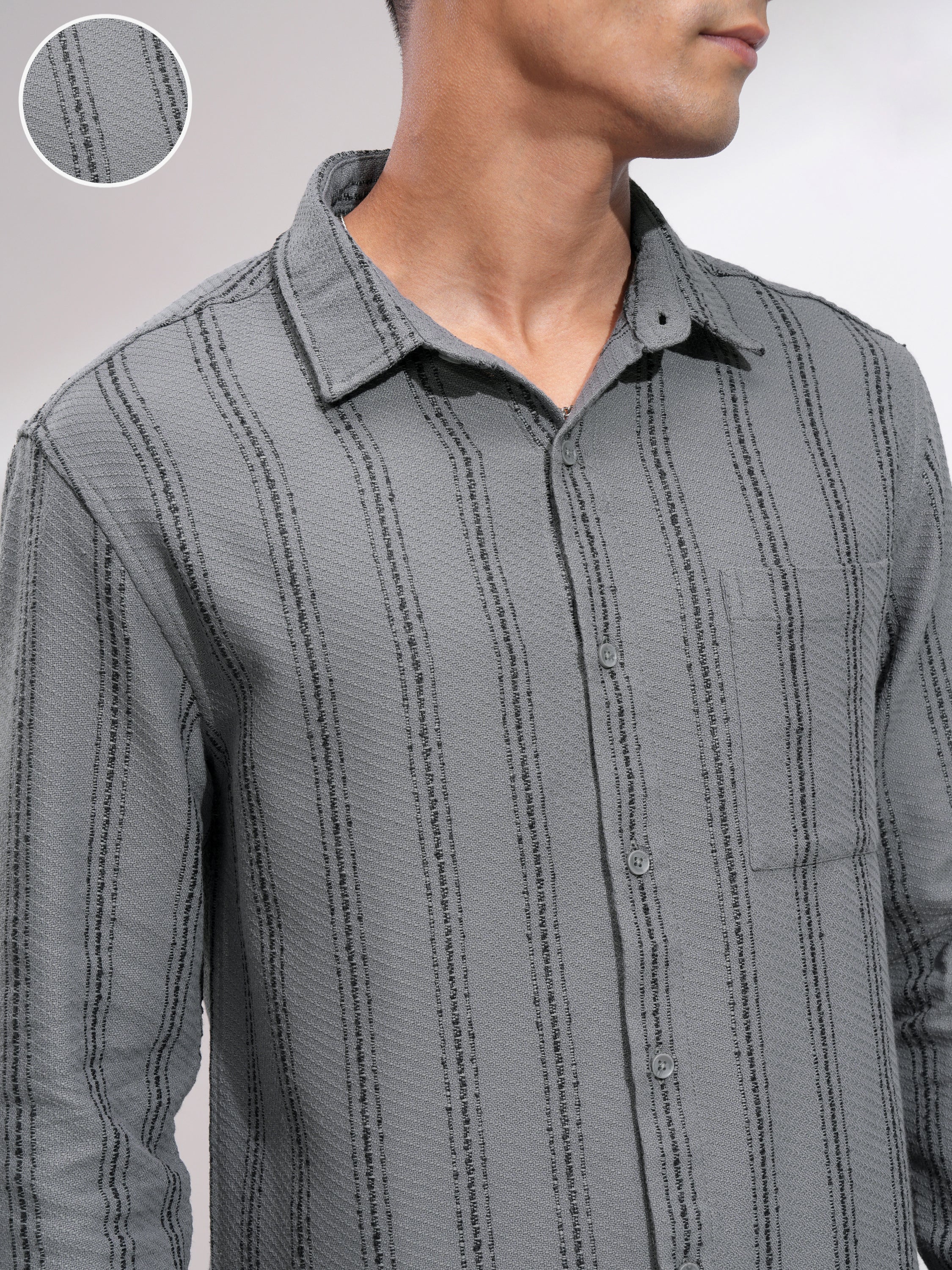 Highlander Men Grey Striped Relaxed Fit Casual Shirt - Grey - Image 5