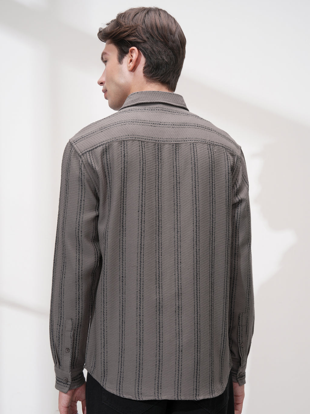 Highlander Men Grey Striped Relaxed Fit Casual Shirt - Grey - Image 3