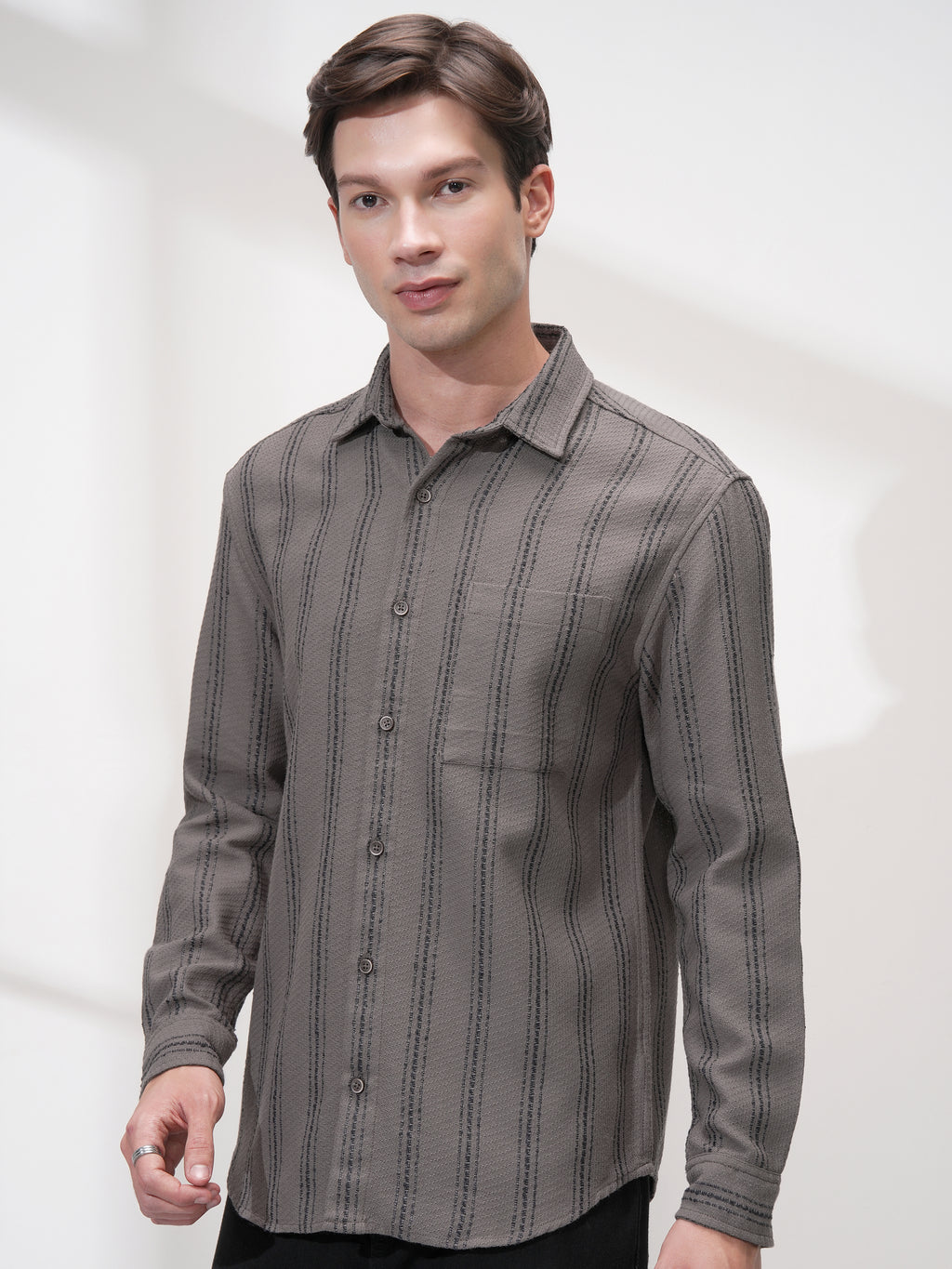 Highlander Men Grey Striped Relaxed Fit Casual Shirt - Grey - Image 4
