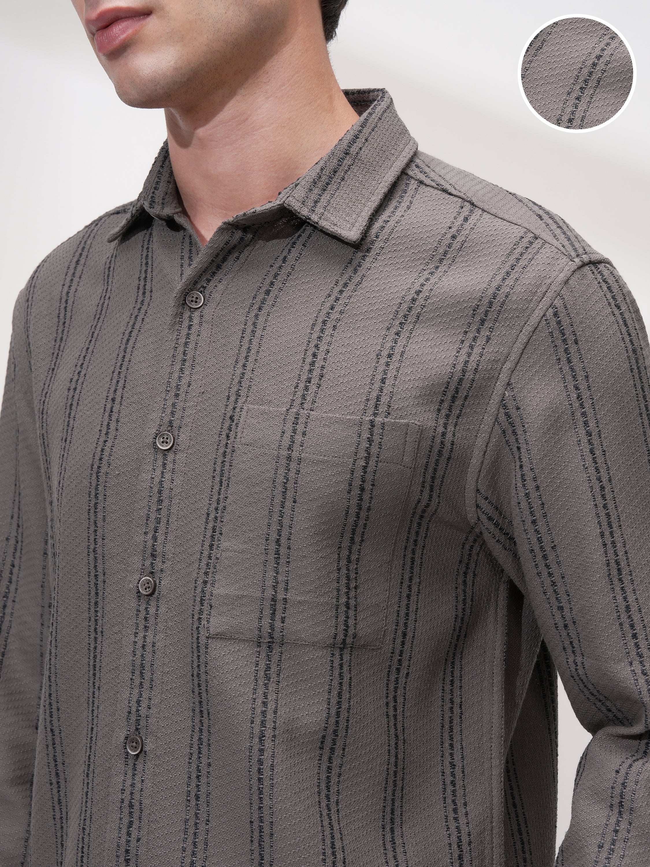 Highlander Men Grey Striped Relaxed Fit Casual Shirt - Grey - Image 5
