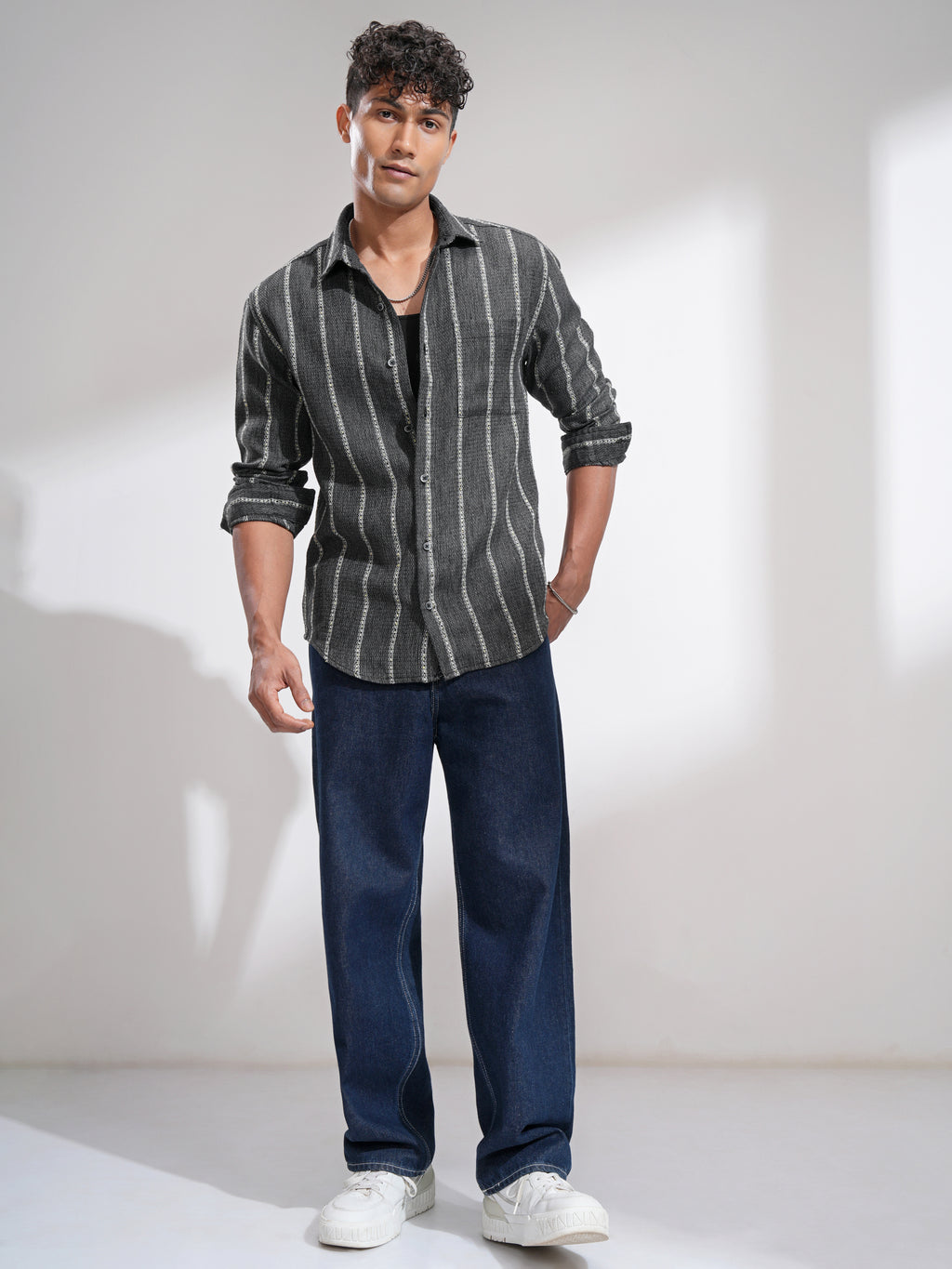 Highlander Men Charcoal Striped Relaxed Fit Casual Shirt - Charcoal - Image 2