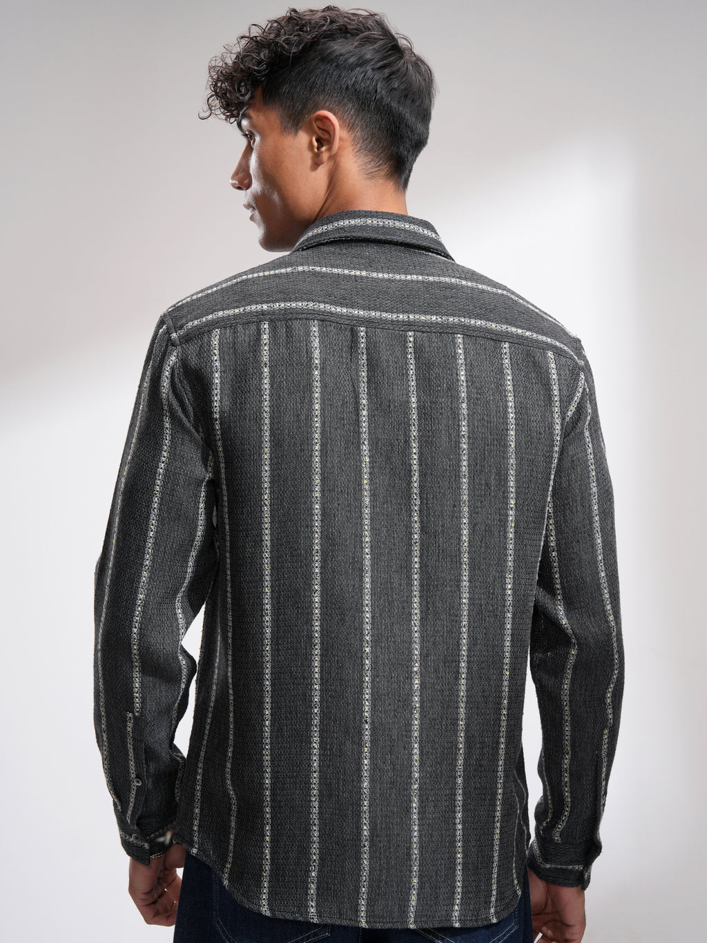Highlander Men Charcoal Striped Relaxed Fit Casual Shirt - Charcoal - Image 3