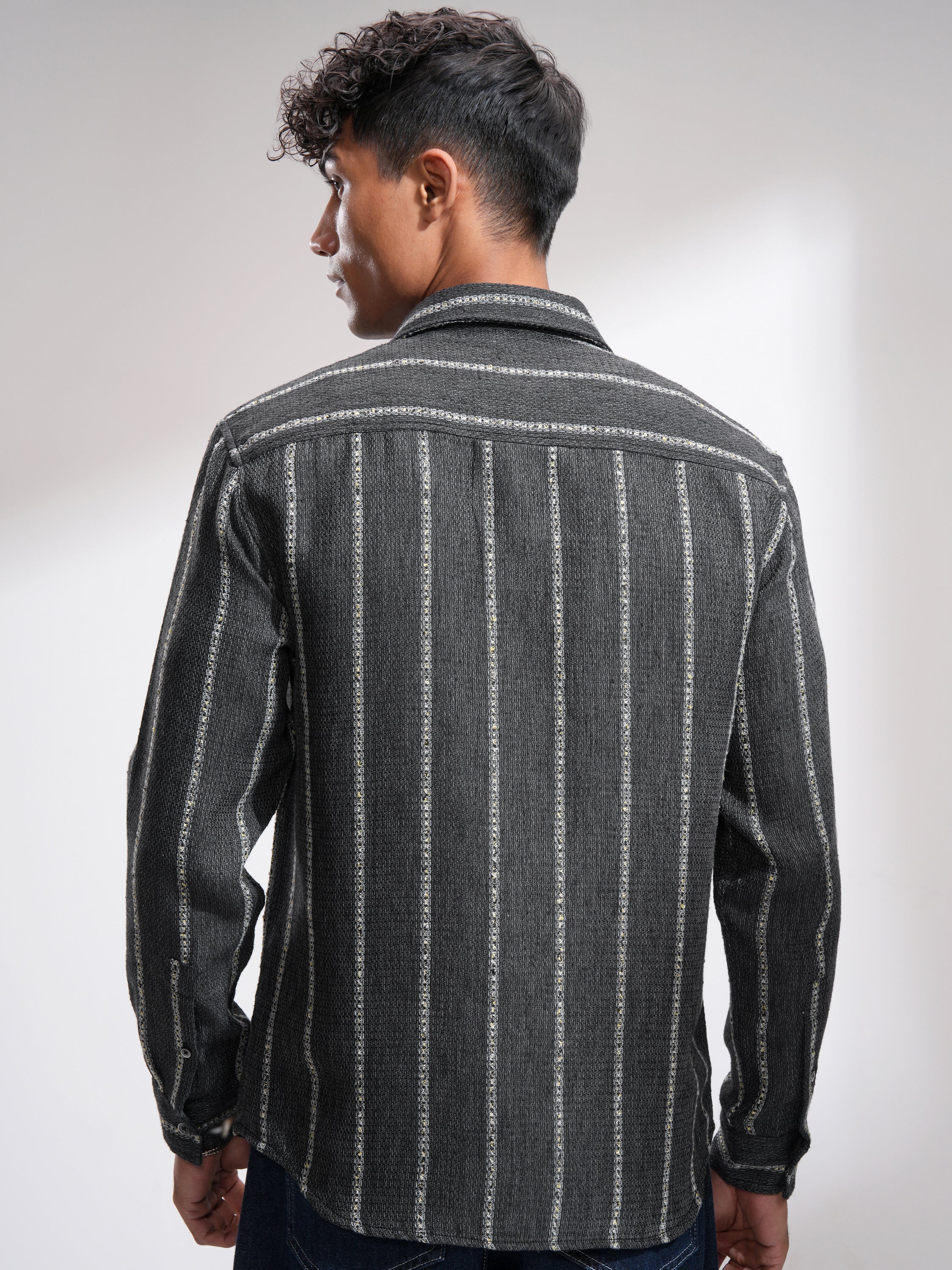Highlander Men Charcoal Striped Relaxed Fit Casual Shirt - Charcoal - Image 3