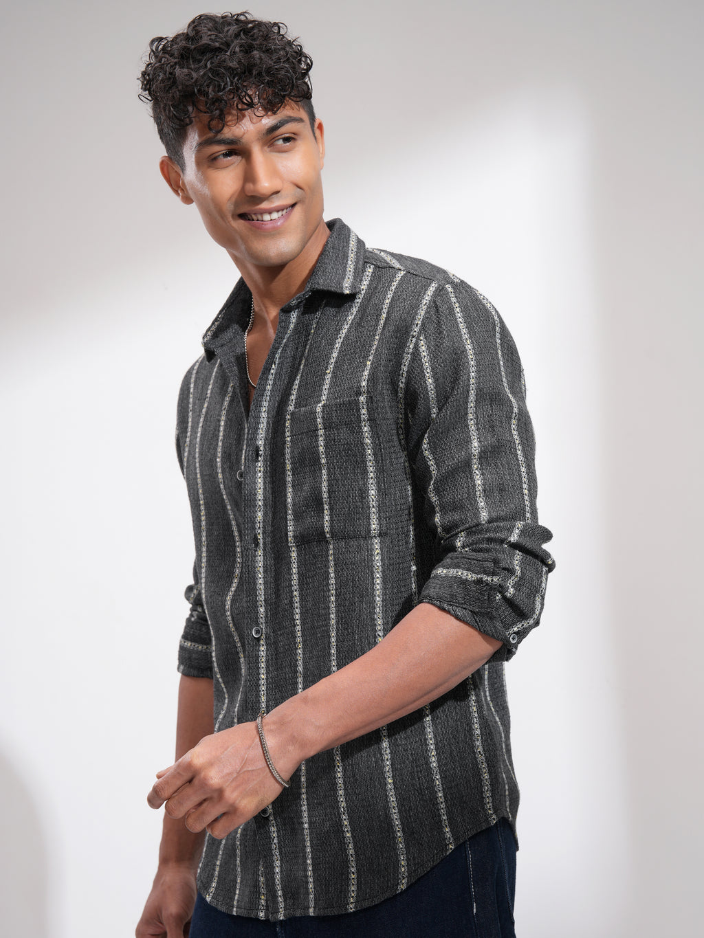 Highlander Men Charcoal Striped Relaxed Fit Casual Shirt - Charcoal - Image 4