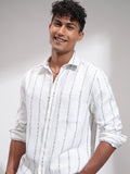 Highlander Men White Striped Relaxed Fit Casual Shirt - White - Image 1