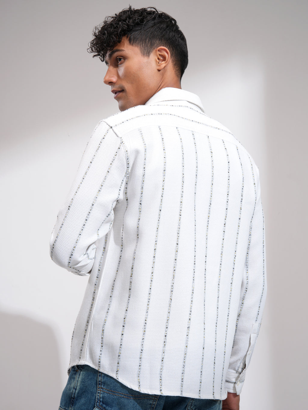 Highlander Men White Striped Relaxed Fit Casual Shirt - White - Image 3
