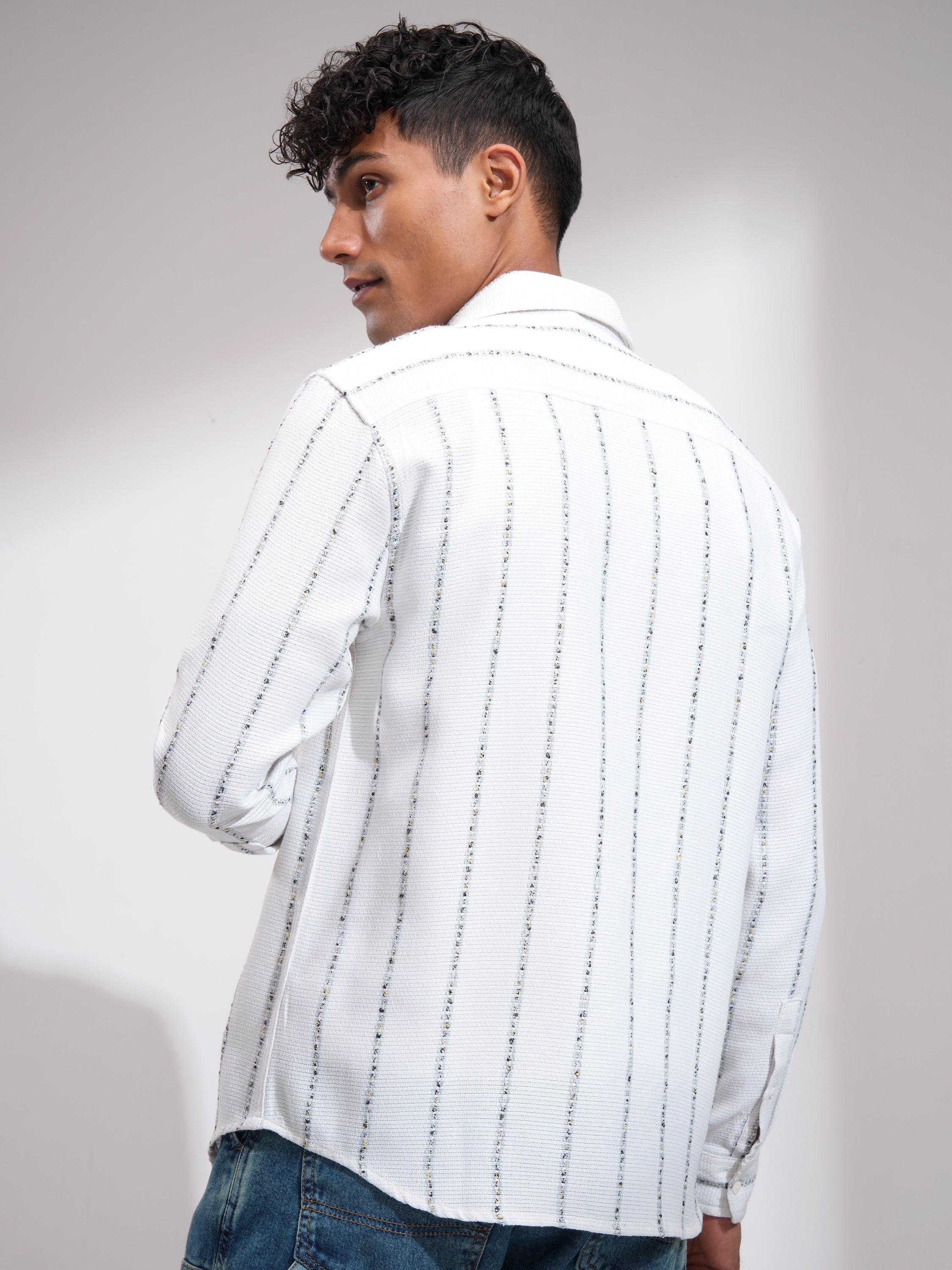 Highlander Men White Striped Relaxed Fit Casual Shirt - White - Image 3